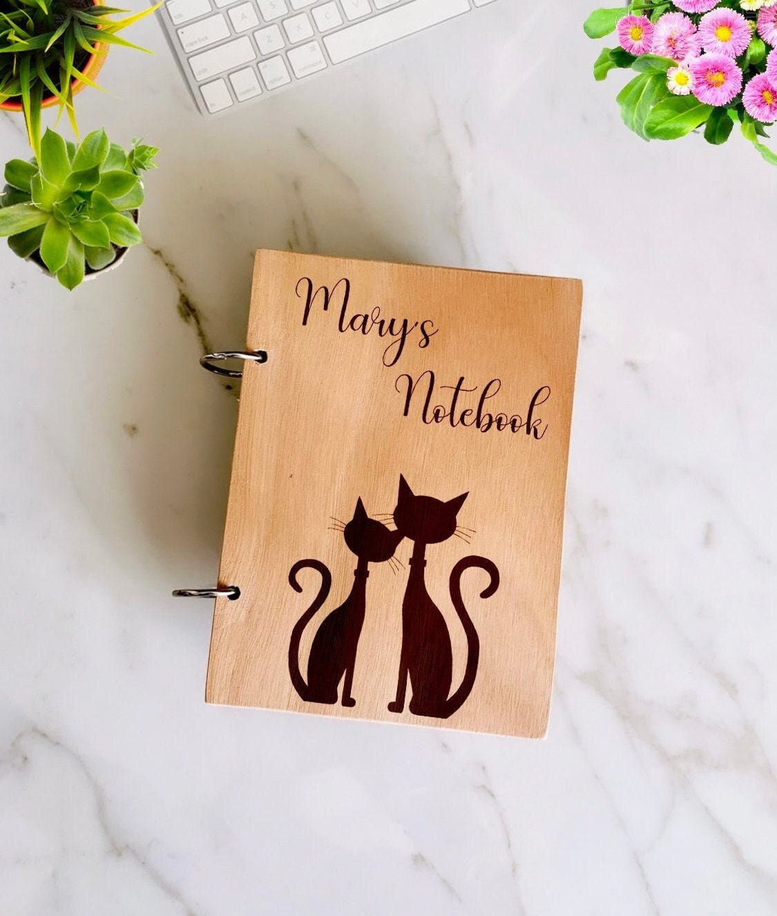 Cat Notebook Personalized, Cats Engraved Notebook, Custom Wood Name Notebook, Personalized Kitten Journal. A5 & A6 Sketchbook