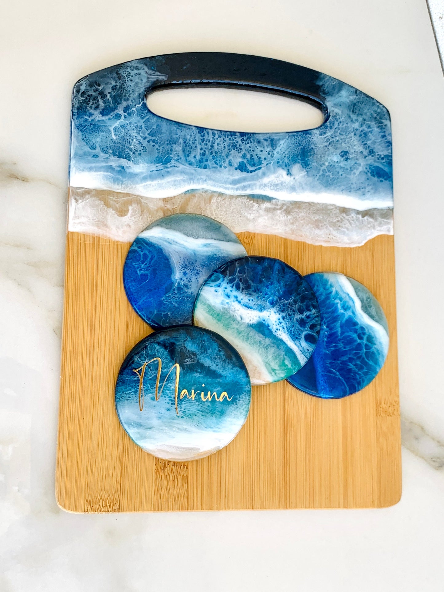 Resin Ocean Coasters, Personalized 3D Ocean Epoxy Resin Coaster, Beach Wave Coasters, Blue Ocean Coasters, Drink Beer Mat, Housewarming Gift