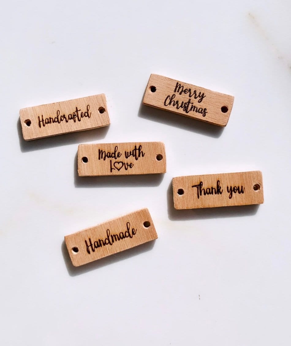 Personalized Wooden Labels, Wood Business Tags, Thank you Tags, Made with Love tags, Handmade Tags, Custom Sewing Tags, Wood Labels Bulk