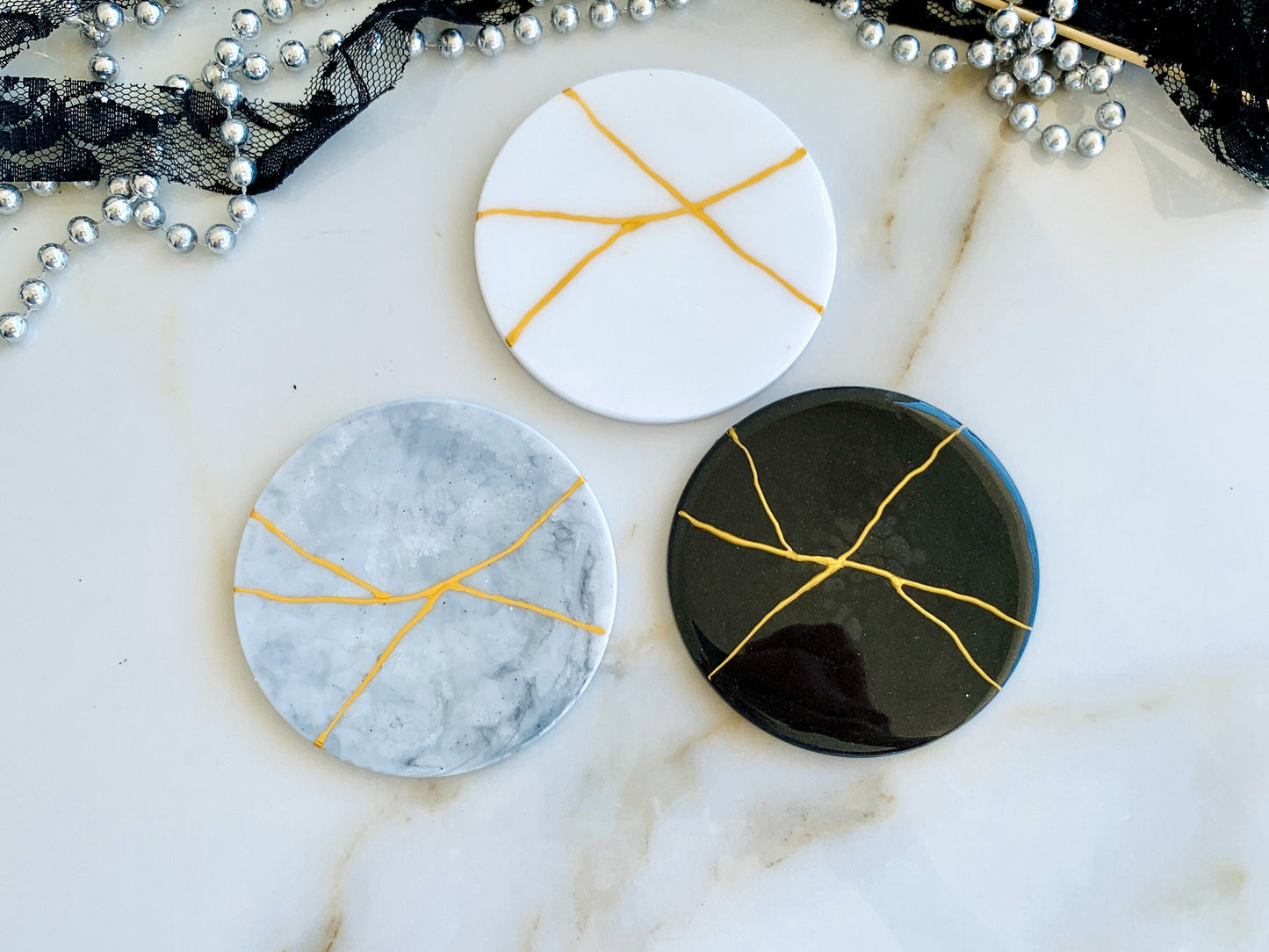 Kintsugi Resin Coasters, Marble, Black, Grey, White with Gold Line Coasters, Drink Beer Mats, Housewarming gift, Wedding gift, New Home gift