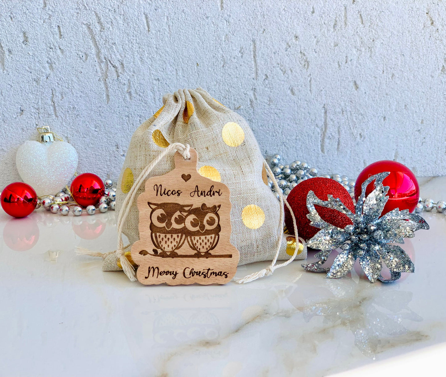 Owl Couple Names Christmas Ornament, PersonalIzed Christmas Ornament, Owls Ornament, Names Bauble, Engraved Wood Ornament, Xmas Tree Decor