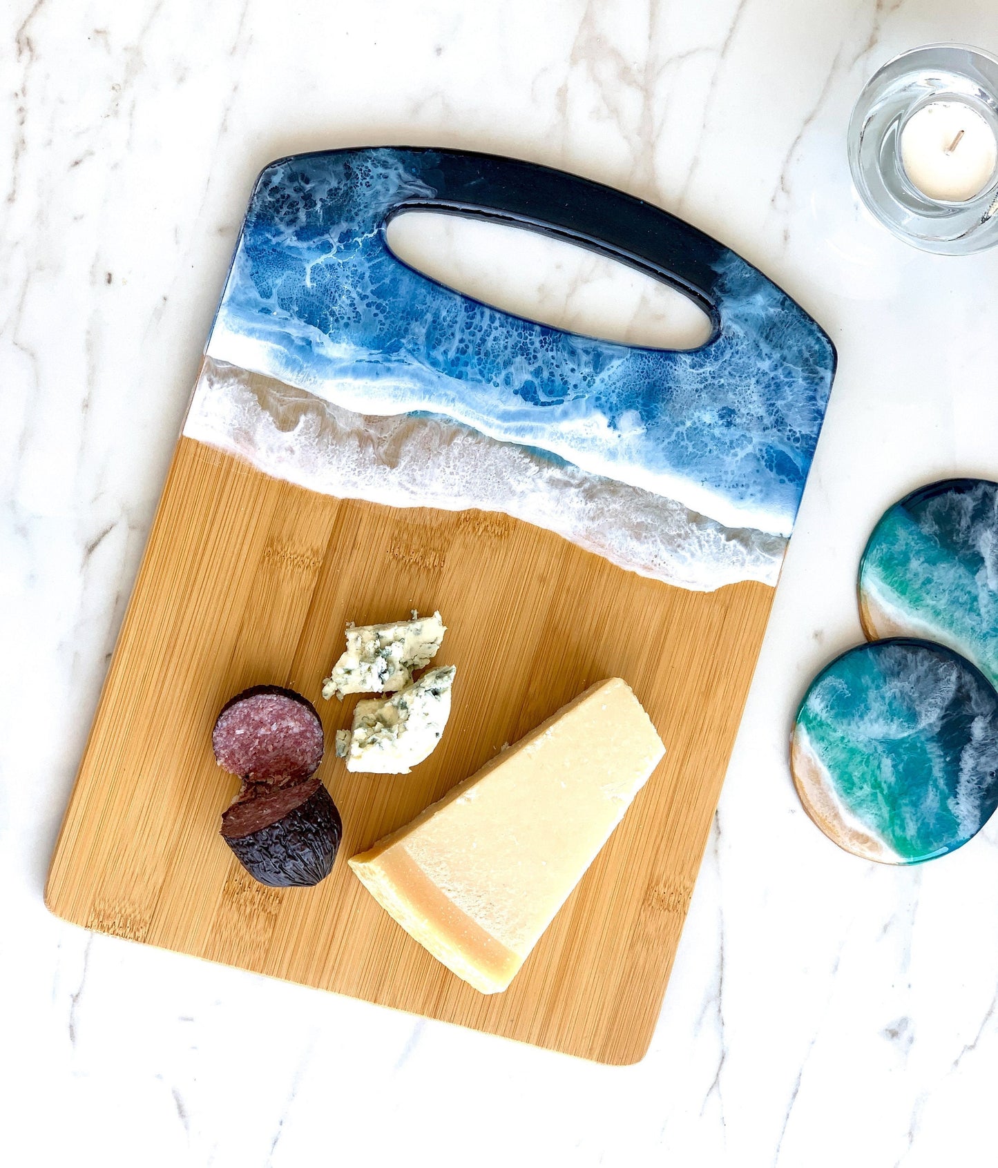 Personalised Resin Ocean Cutting Board, Ocean Chopping/ Cheese Board, Laser engraved Wood board