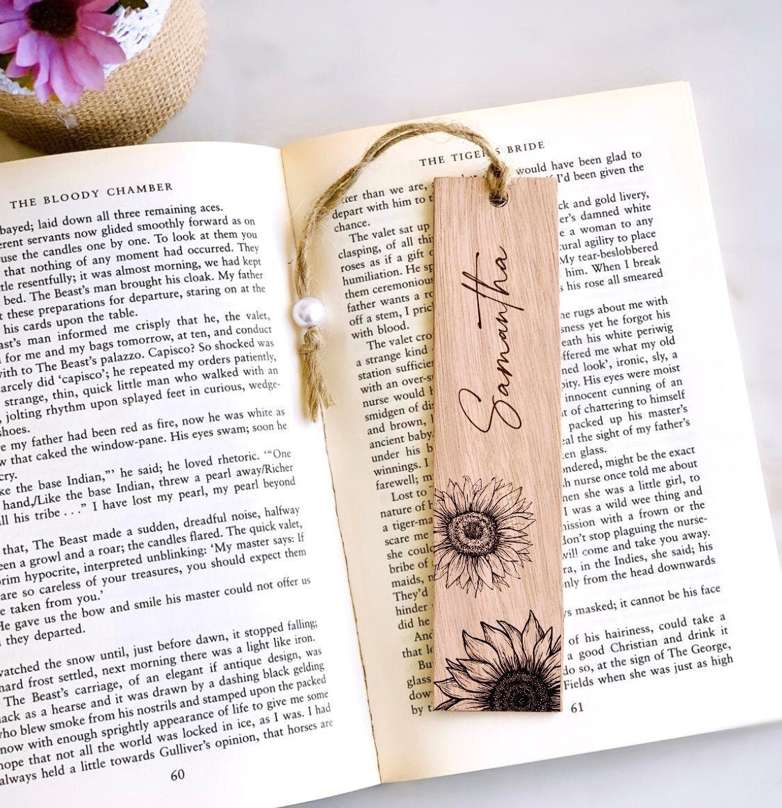 Personalized Sunflower Bookmark, Custom Wood Engraved Bookmark, Flower, Name Bookmark, Handwritten, Bridesmaids, Friends Birthday Gifts