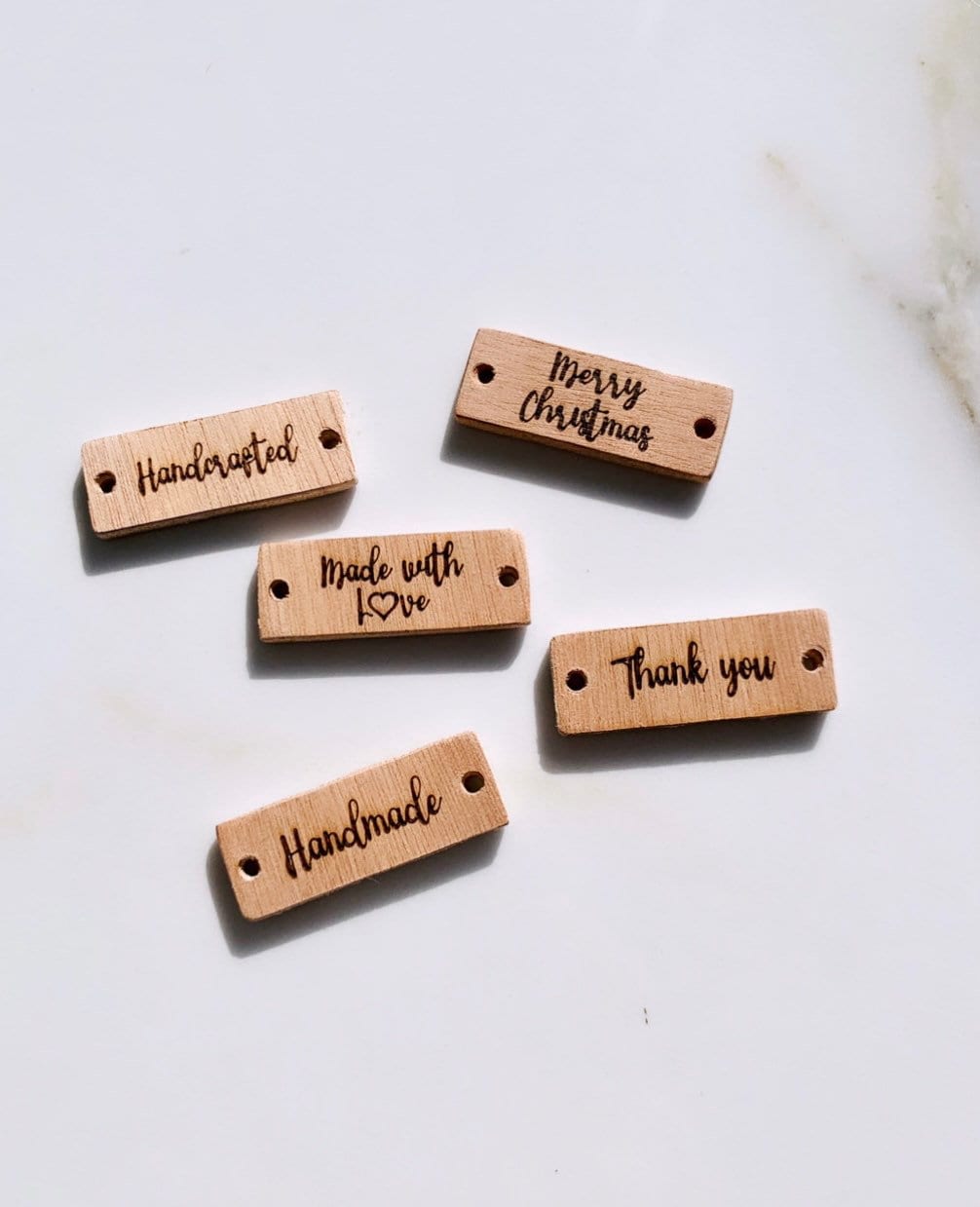 Personalized Wooden Labels, Wood Business Tags, Thank you Tags, Made with Love tags, Handmade Tags, Custom Sewing Tags, Wood Labels Bulk