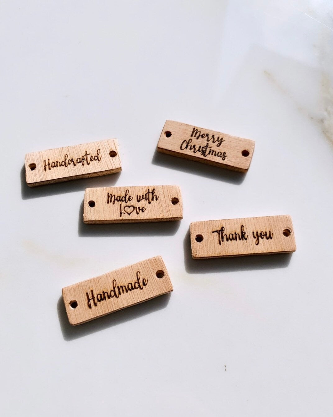 Personalized Wooden Labels, Wood Business Tags, Thank you Tags, Made with Love tags, Handmade Tags, Custom Sewing Tags, Wood Labels Bulk