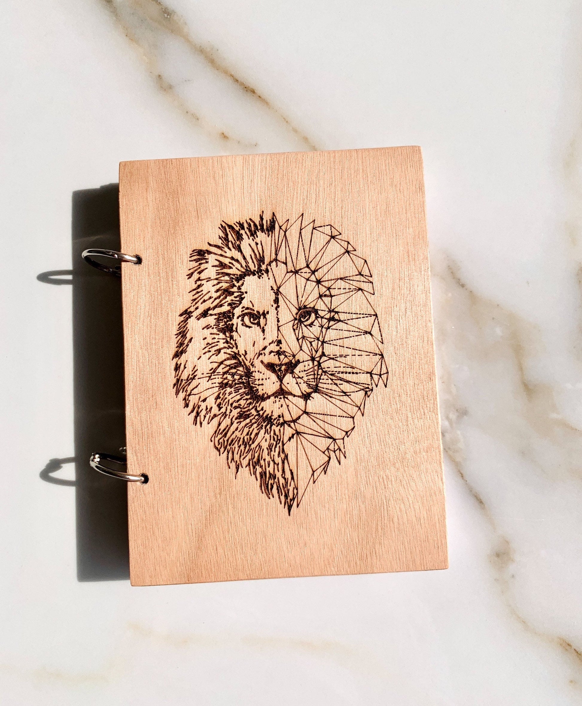 Personalized Lion Notebook, Customized Wood Notebook Engraved, Wooden Custom Notepad, Personalized Bic Cat Notebook