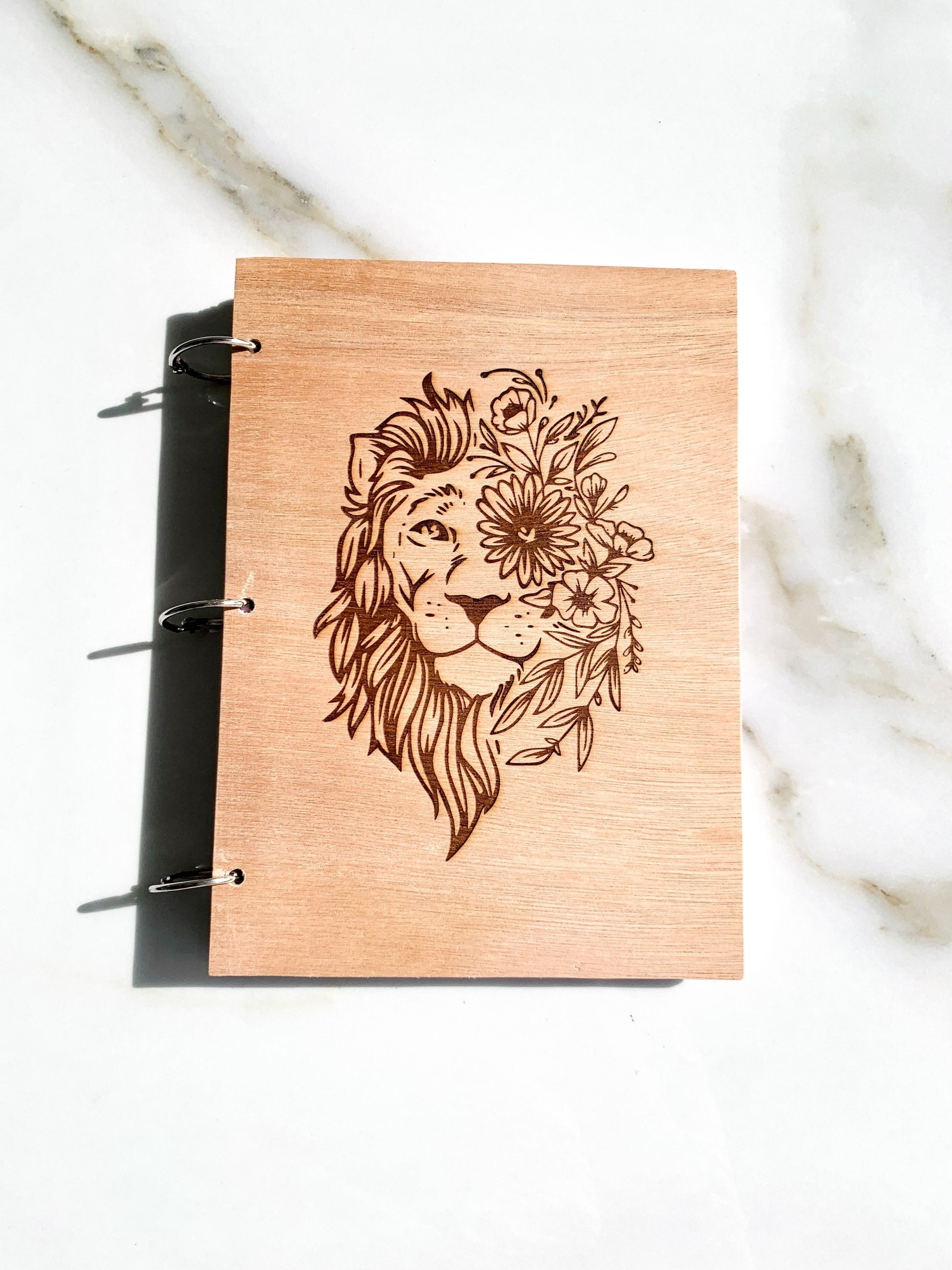 Personalized Lion Notebook, Customized Wood Notebook Engraved, Wooden Custom Notepad, Personalized Bic Cat Notebook