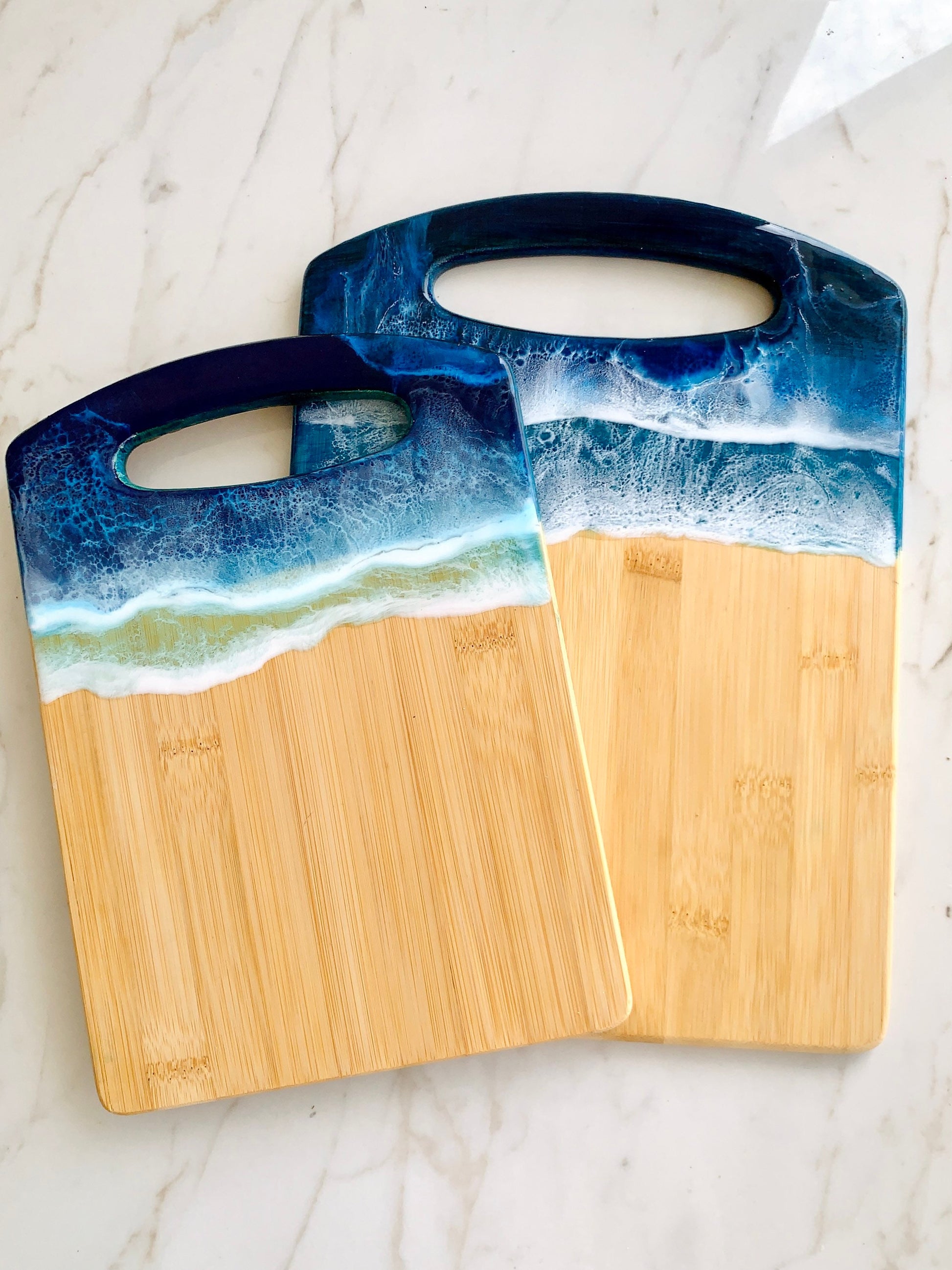 Ocean Resin Cutting Board Personalized, Ocean Chopping Cheese Board, Laser engraved Wood board. 3D Resin Ocean Art, Beach Waves Resin Board