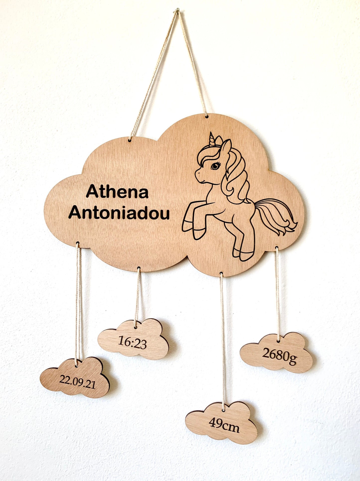 Wooden Cloud Nursery Wall Sign Personalized Birth Stats Nursery Sign for Girls & Boys, Newborn Gift, Baby Announcement Sign, Baby Name Sign