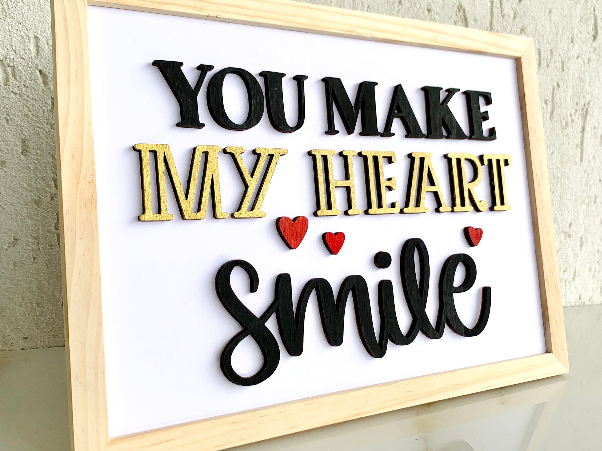 You Make My Heart Smile 3D Framed Wall Art, Wood Sign, Valentines Day, Couples Anniversary Gift, Housewarming, Birthday Gift for Her/Him