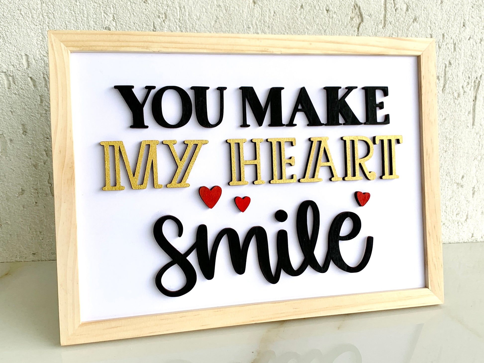 You Make My Heart Smile 3D Framed Wall Art, Wood Sign, Valentines Day, Couples Anniversary Gift, Housewarming, Birthday Gift for Her/Him