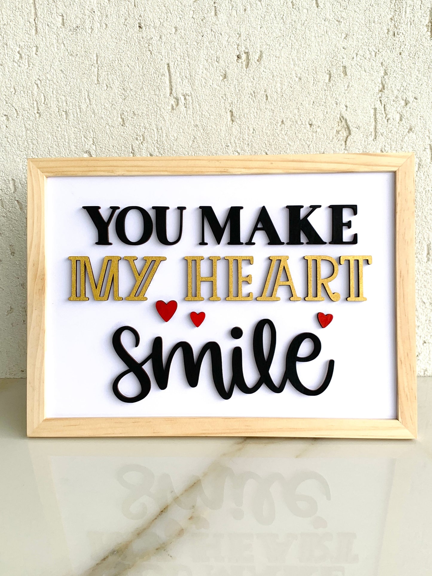 You Make My Heart Smile 3D Framed Wall Art, Wood Sign, Valentines Day, Couples Anniversary Gift, Housewarming, Birthday Gift for Her/Him