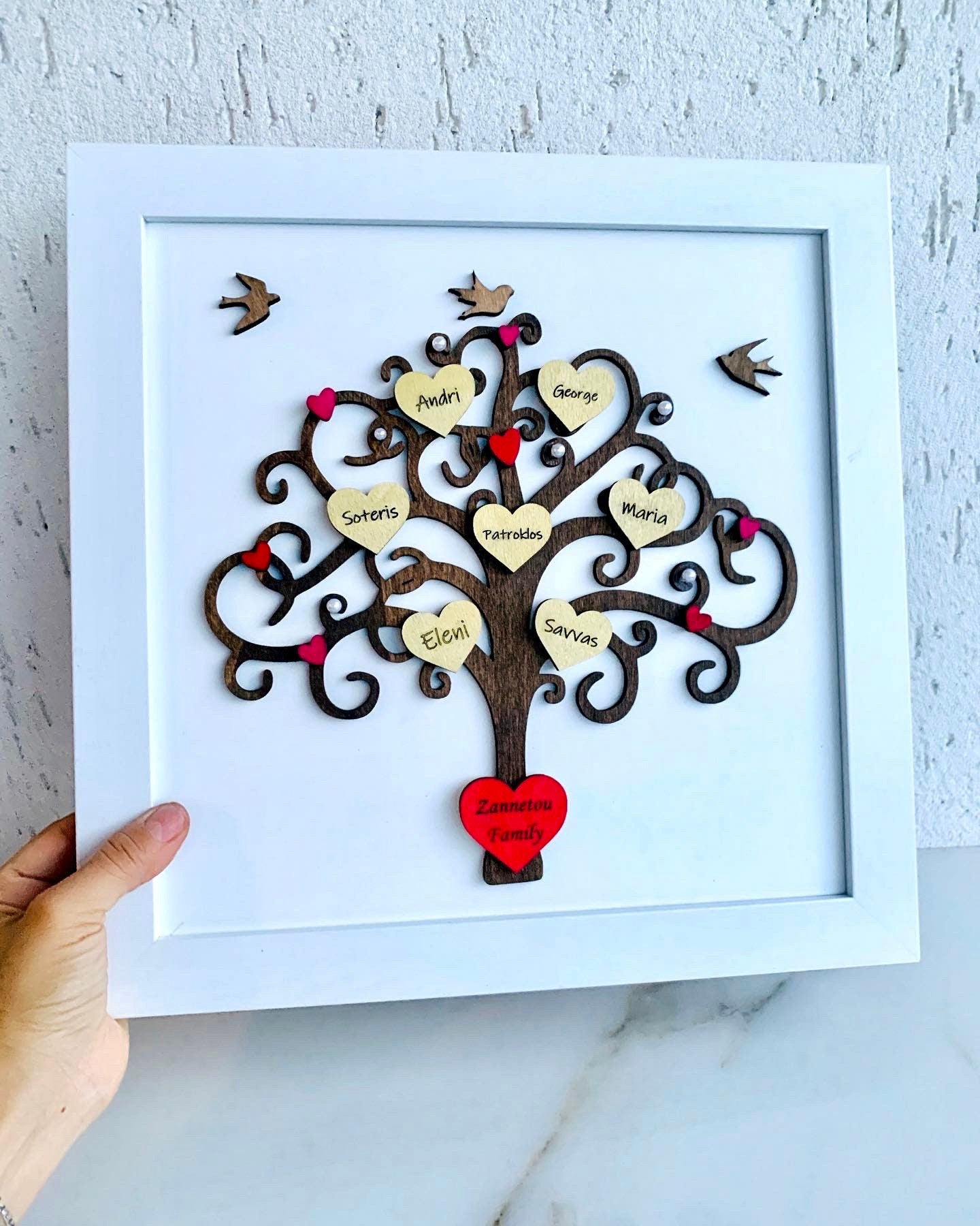 3D Wood Family Tree Framed Wall Art, Family Names Gift, Family Keepsake, Housewarming Gift, GrandParents, Mom Birthday Gift for Her