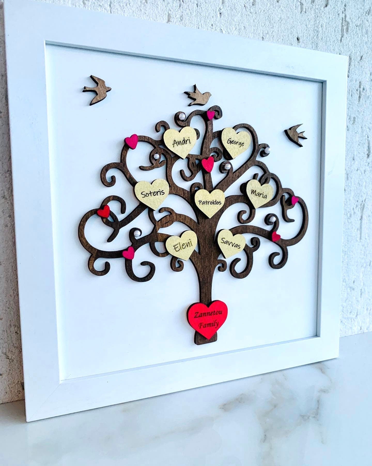 3D Wood Family Tree Framed Wall Art, Family Names Gift, Family Keepsake, Housewarming Gift, GrandParents, Mom Birthday Gift for Her