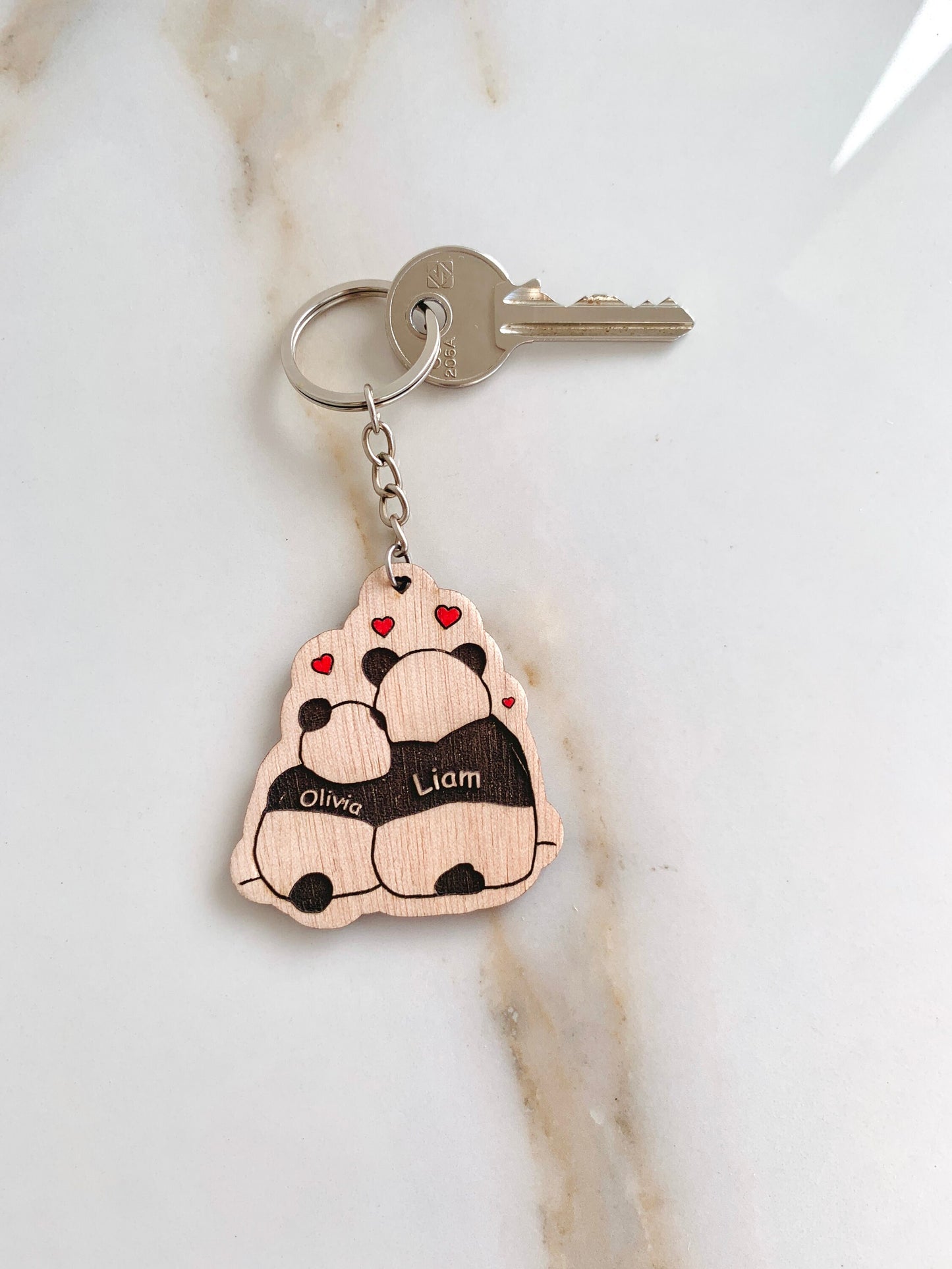 Personalized Couples Keychain, In love Panda Couple Name Keyring, Custom Engraved Wood Keyholder, Valentines Gift for HimHer, New home Gift