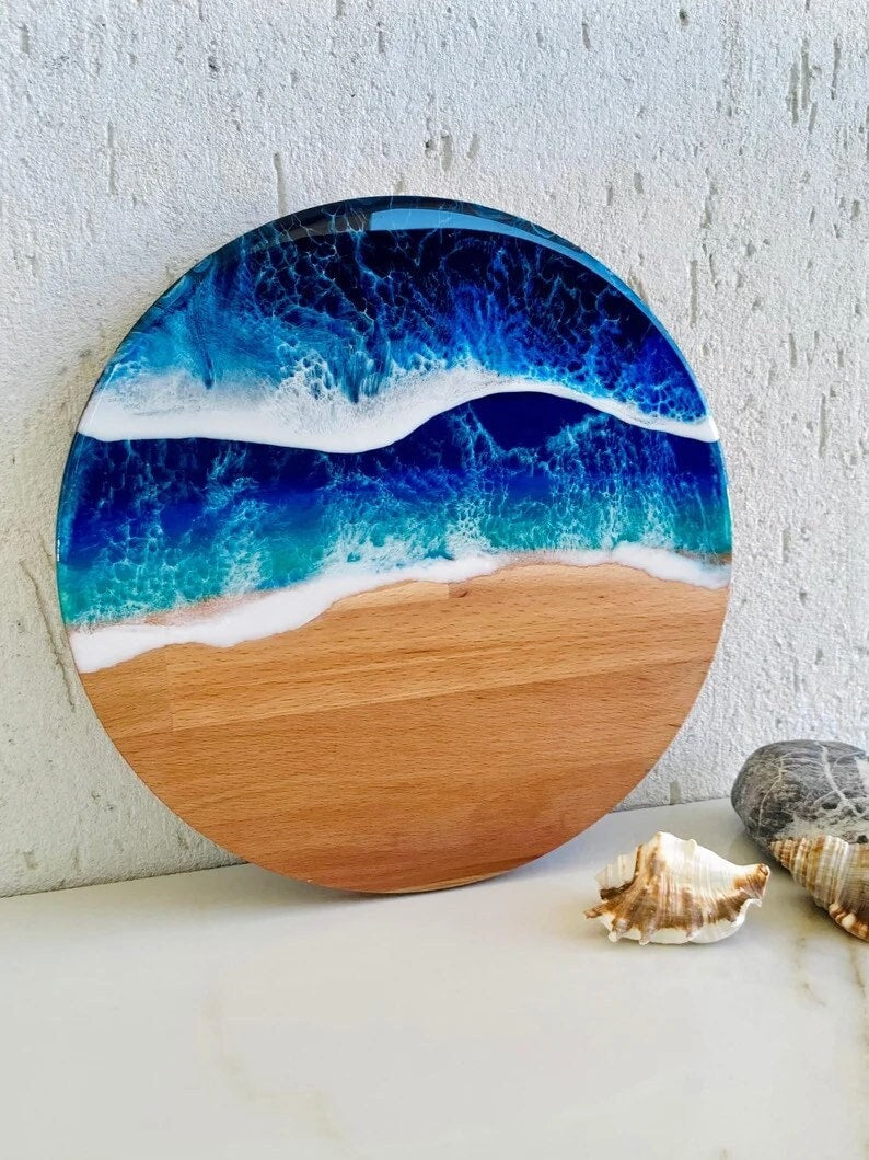 Personalized Resin Ocean Wall Art, Wood Chopping Board Engraved, Ocean Resin cheese cutting board, or a piece of hanging art, 3D Ocean waves