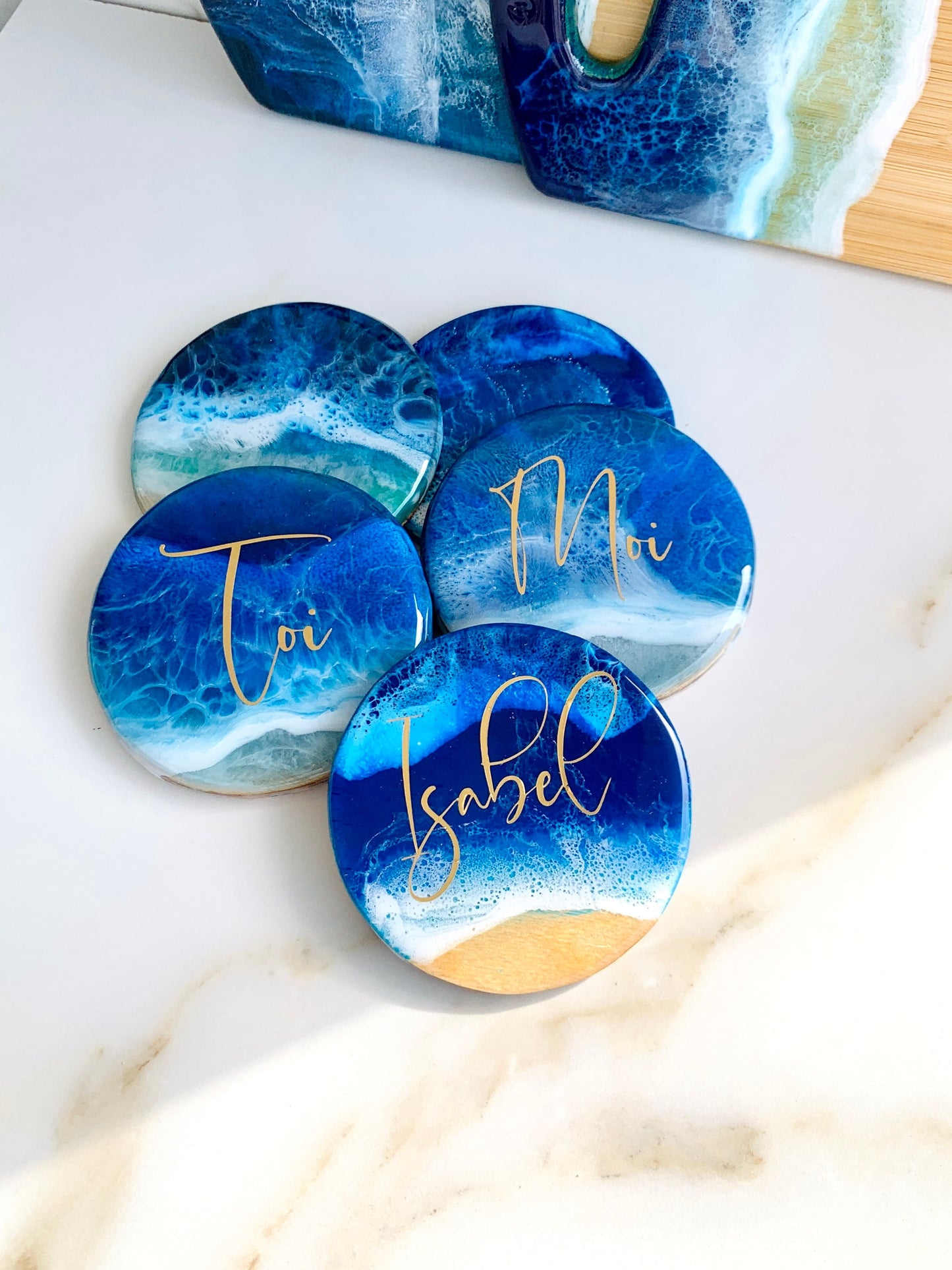 Resin Ocean Coasters, Personalized 3D Ocean Epoxy Resin Coaster, Beach Wave Coasters, Blue Ocean Coasters, Drink Beer Mat, Housewarming Gift