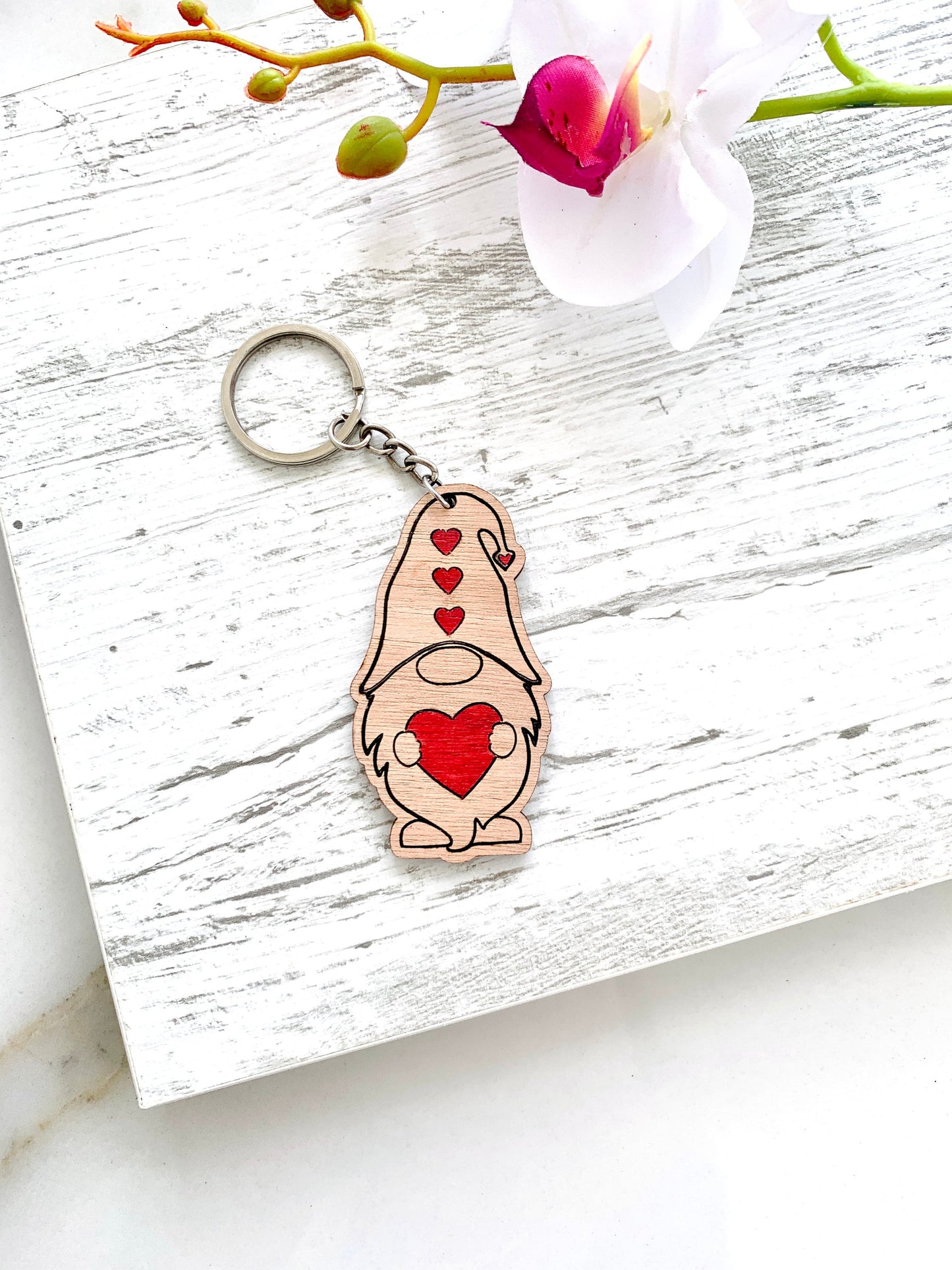 Personalized Valentines Gnome Couples Names Gift Keychain, Gnome Couples Name Initials Keyring, Custom Engraved Wood Keyholder, Valentines Gift for Him/Her