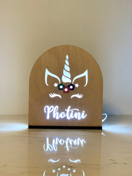 Unicorn Night Lamp Personalized, Wooden Name Light-Up Arch, Bedside Girls Nightlight, Nursery Décor & Baby Gift