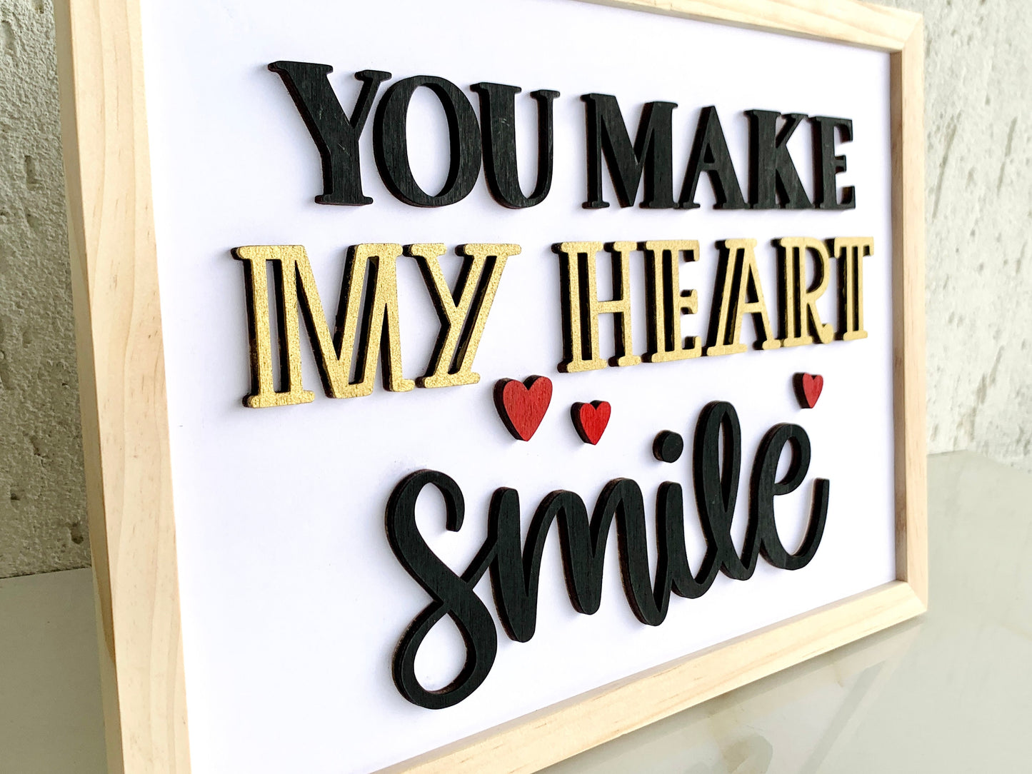 You Make My Heart Smile 3D Framed Wall Art, Wood Sign, Valentines Day, Couples Anniversary Gift, Housewarming, Birthday Gift for Her/Him