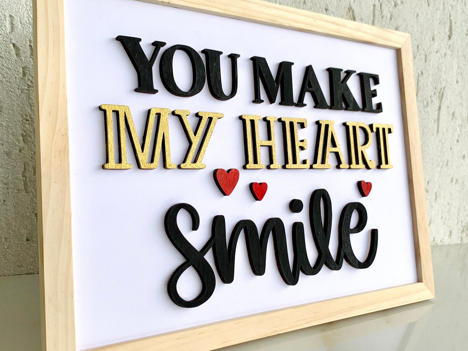 You Make My Heart Smile 3D Framed Wall Art, Wood Sign, Valentines Day, Couples Anniversary Gift, Housewarming, Birthday Gift for Her/Him