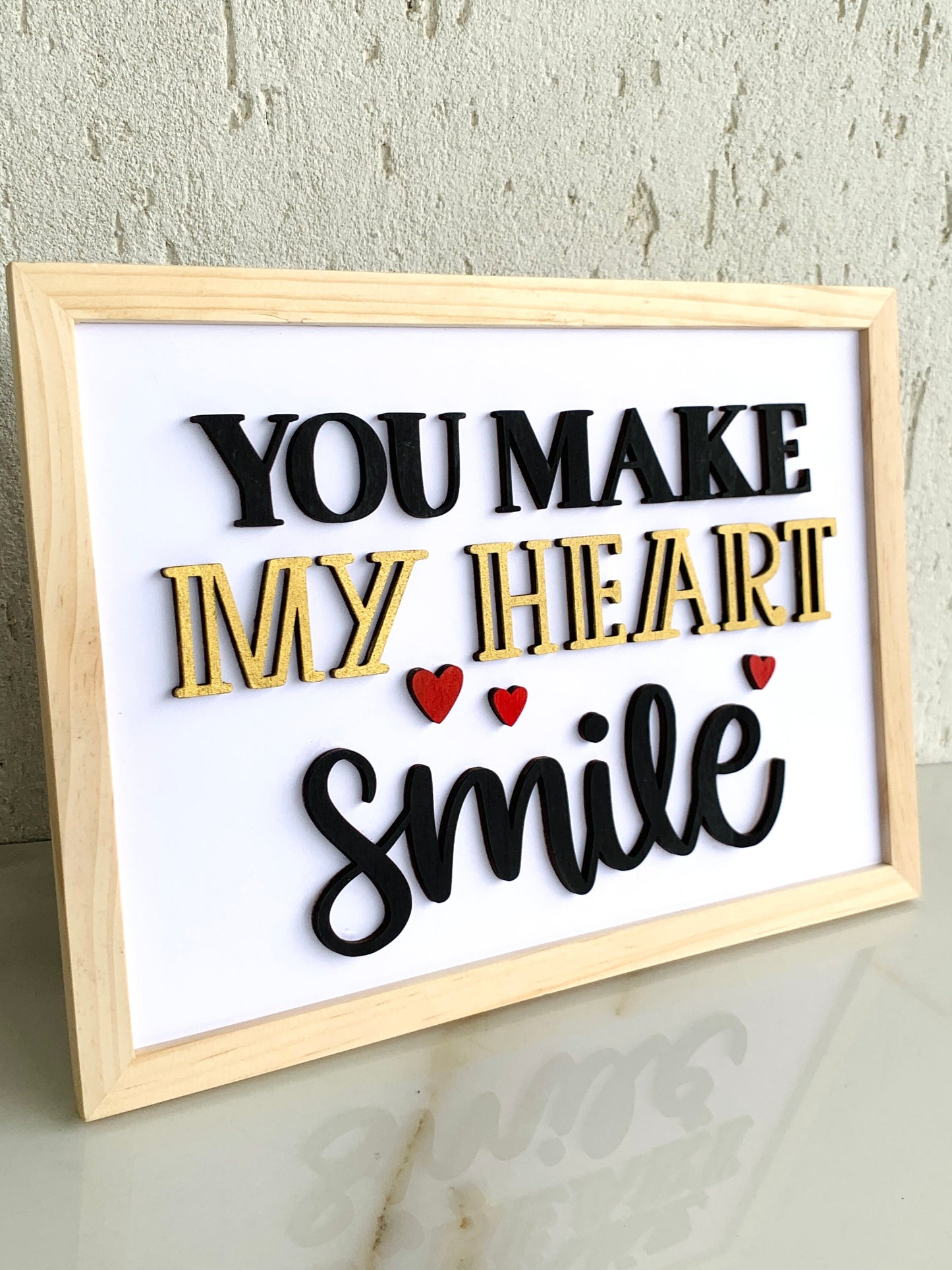 You Make My Heart Smile 3D Framed Wall Art, Wood Sign, Valentines Day, Couples Anniversary Gift, Housewarming, Birthday Gift for Her/Him