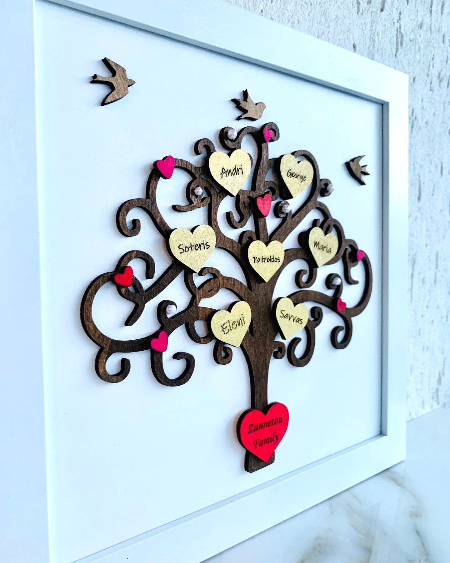 3D Wood Family Tree Framed Wall Art, Family Names Gift, Family Keepsake, Housewarming Gift, GrandParents, Mom Birthday Gift for Her