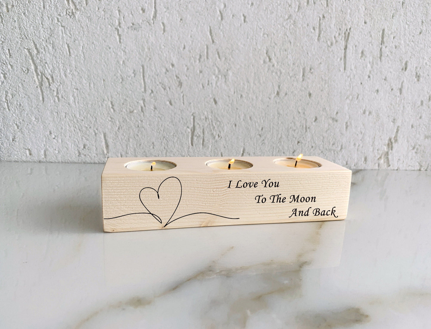 Personalized Rustic Wood Tealight Candle Holder - Custom Engraved Message - Handcrafted Minimalist Homeware for Valentine’s Day