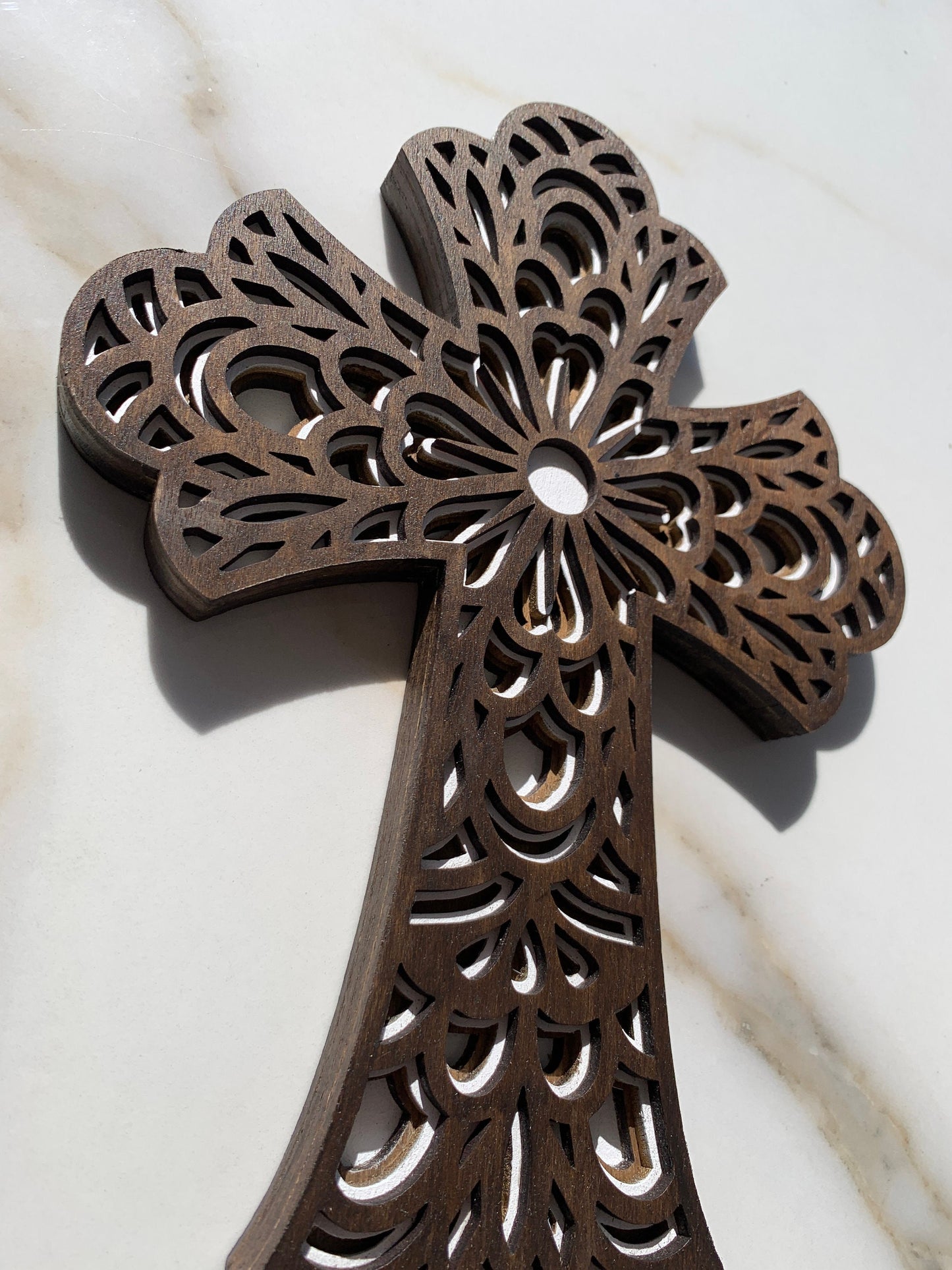 Large Wood Wall Cross 3D Layered Mandala Cross Religious Spiritual Cross Crucifix Rustic Wood Cross Christian Cross Home Decor Easter Gift