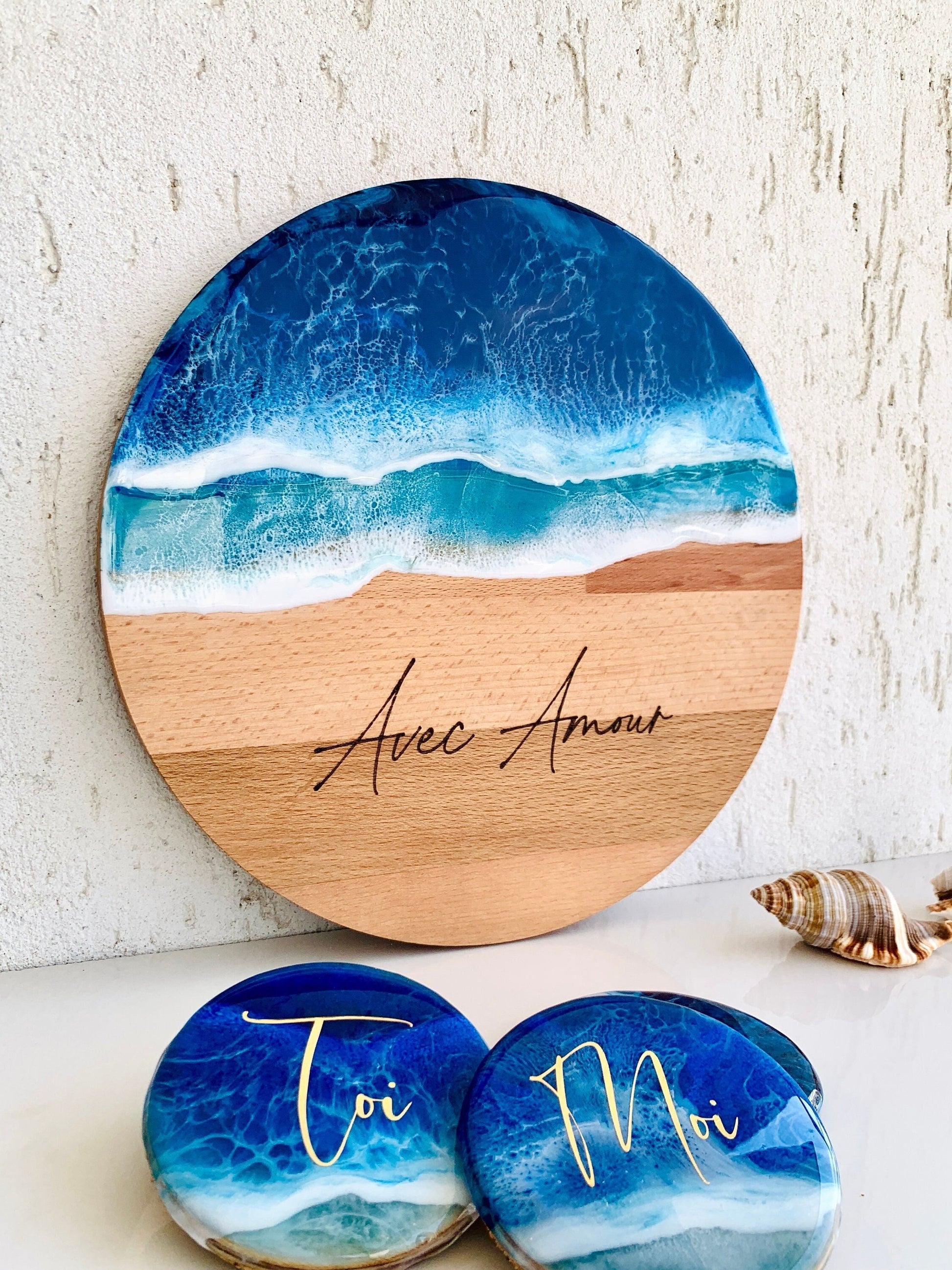 Personalized Resin Ocean Wall Art, Wood Chopping Board Engraved, Ocean Resin cheese cutting board, or a piece of hanging art, 3D Ocean waves