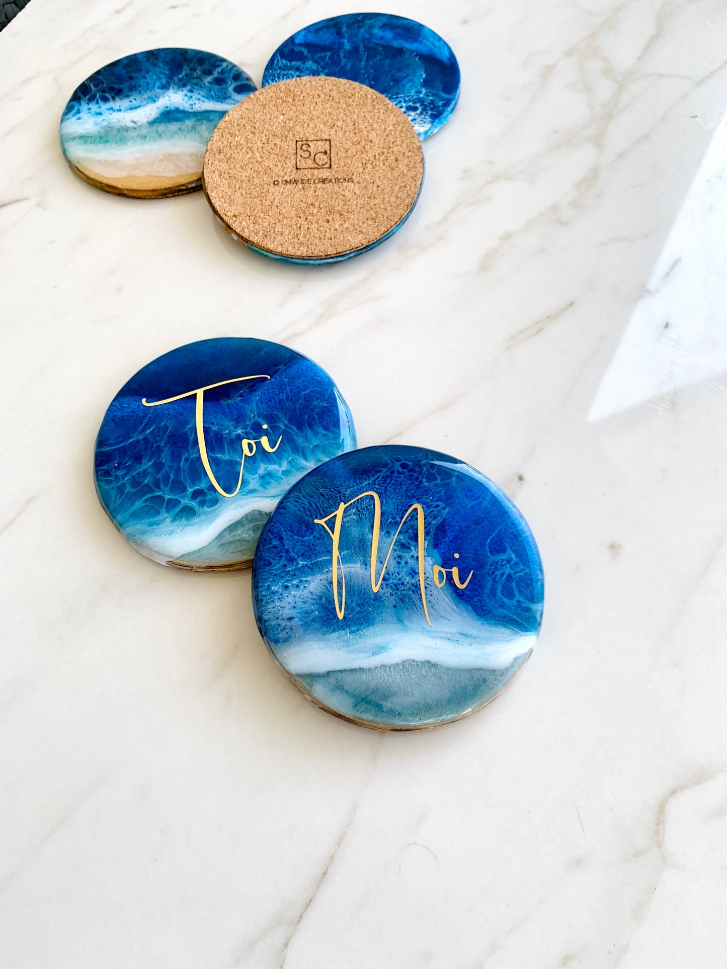 Resin Ocean Coasters, Personalized 3D Ocean Epoxy Resin Coaster, Beach Wave Coasters, Blue Ocean Coasters, Drink Beer Mat, Housewarming Gift