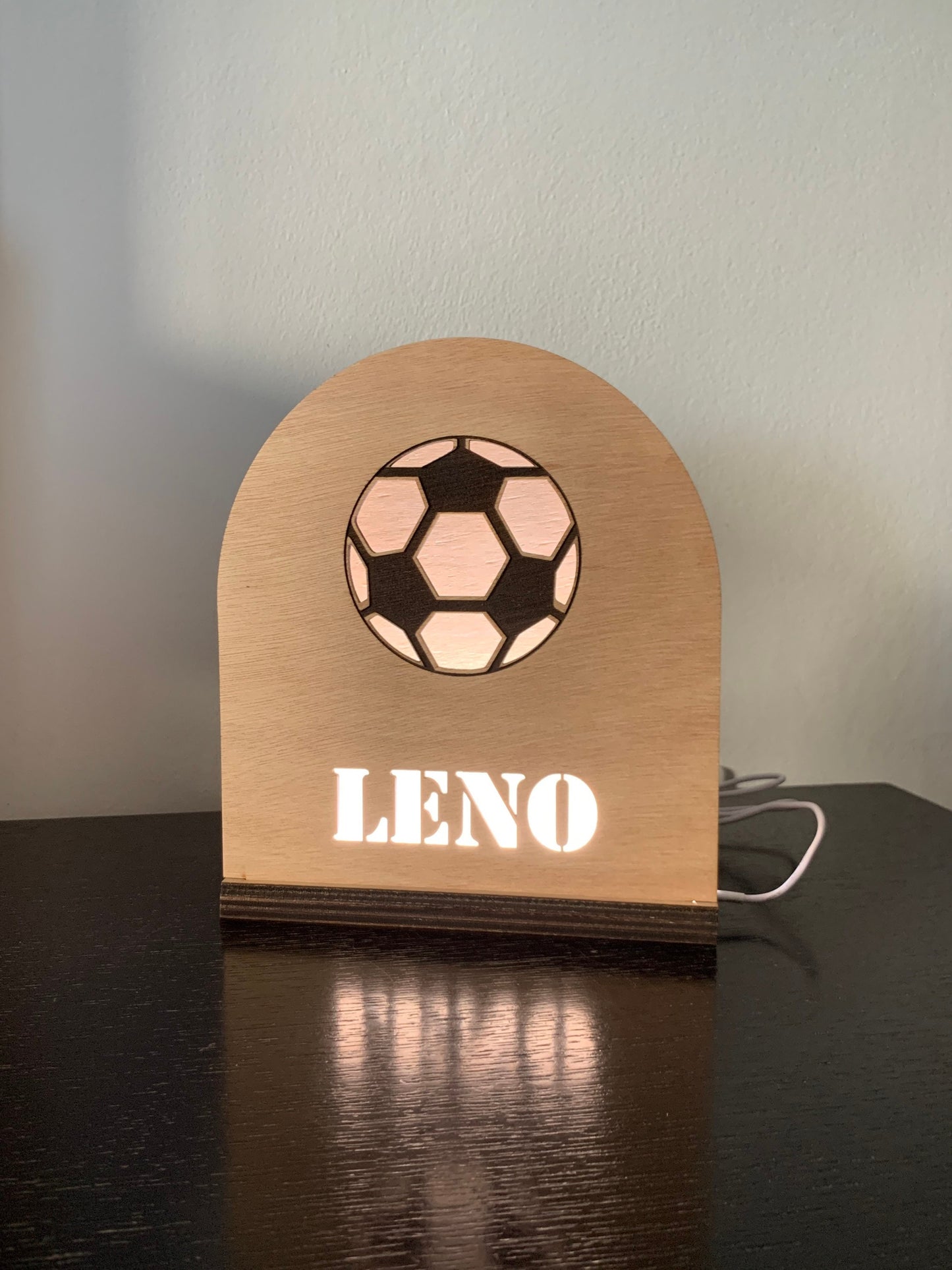 Football LED Lamp Personalized Football Bedside Nightlight, Boys Wood Table Lamp, Soccer Lamp Gift, Name Nursery Kids Room Decor