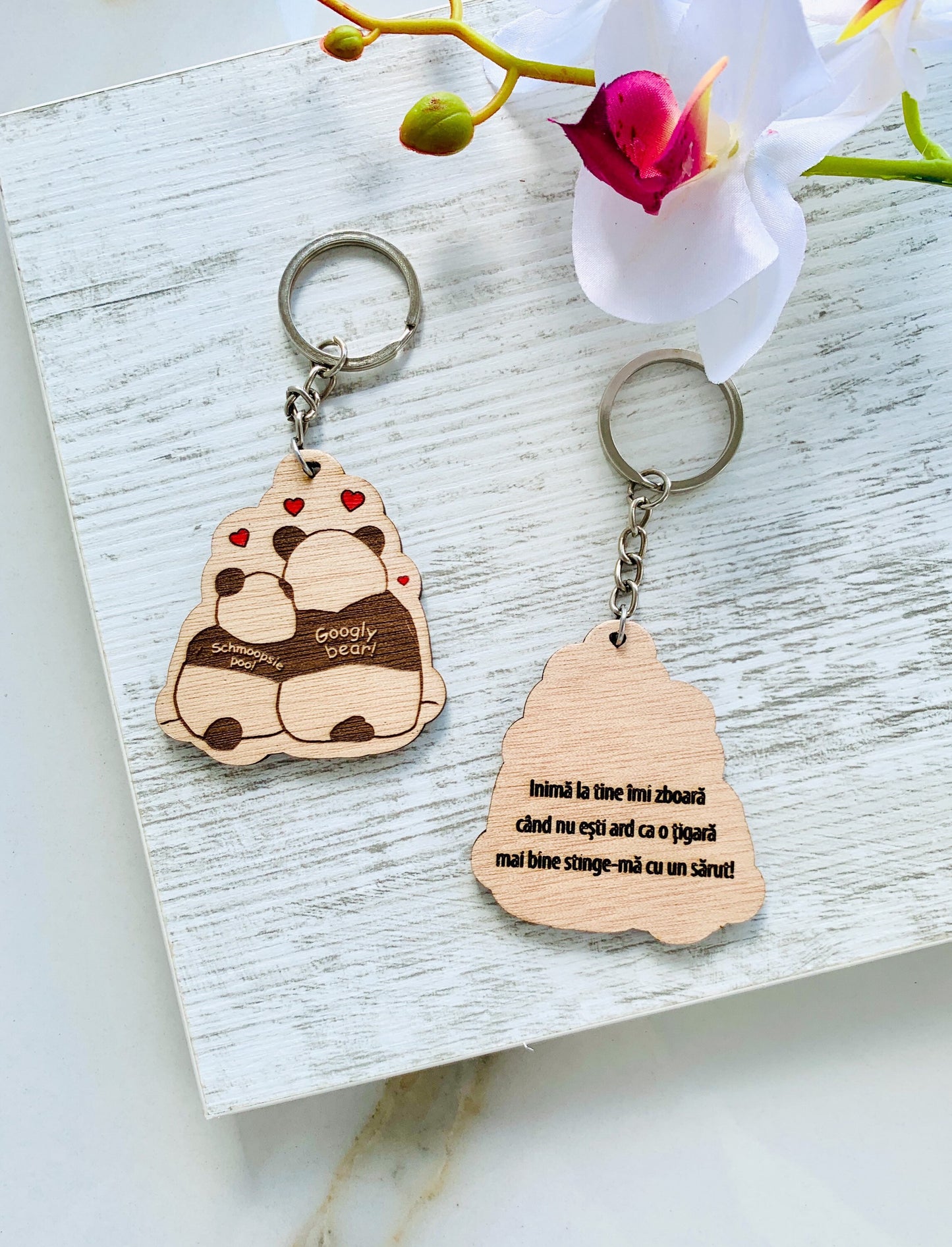 Personalized Couples Names Gift Keychain, In love Panda Couple Name Keyring, Custom Engraved Wood Keyholder, Valentines Day Gift for Him/Her