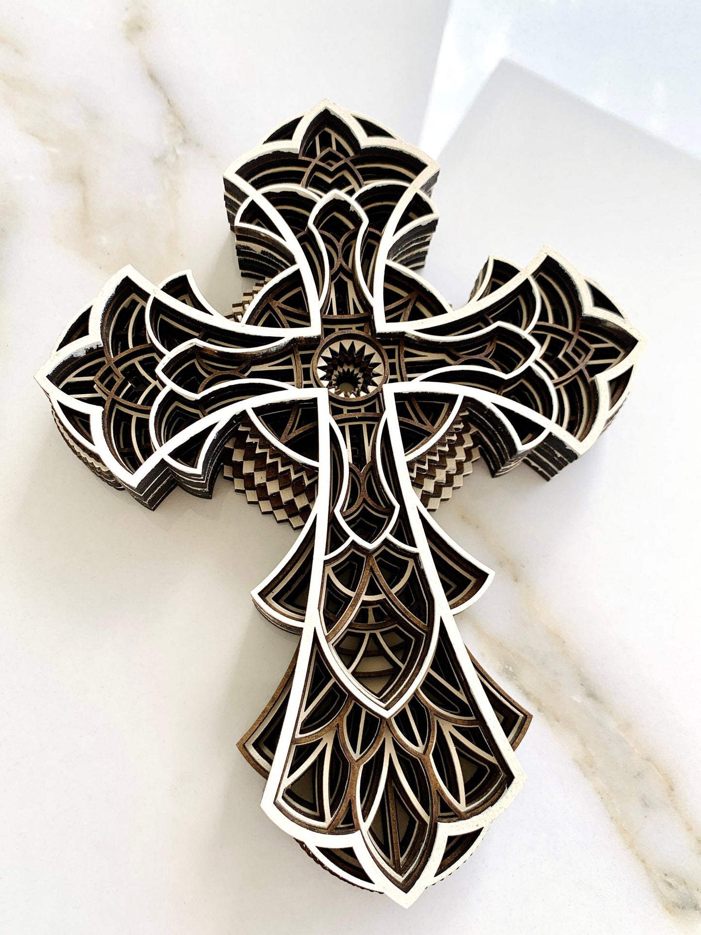 Large Wood Cross for Wall Decor 3D Layered Mandala Cross Religious Spiritual Cross Orthodox Cross Christian Cross Gothic Cross Wall Decor