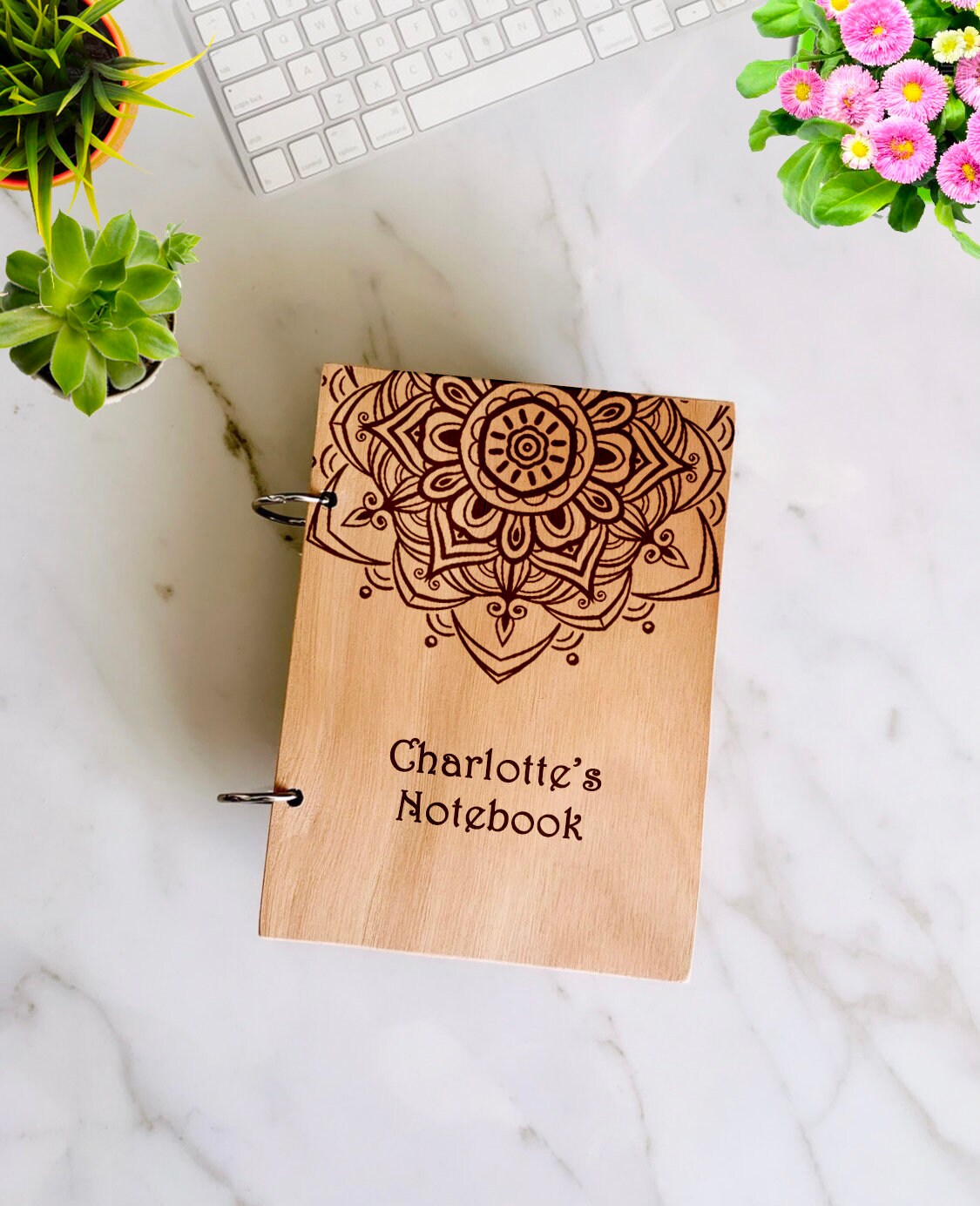 Mandala Name Wood Notebook Personalized Custom Message Wood Engraved Journal Mandala Notepad A5/A6 Sketchbook Personalized Gift for Her