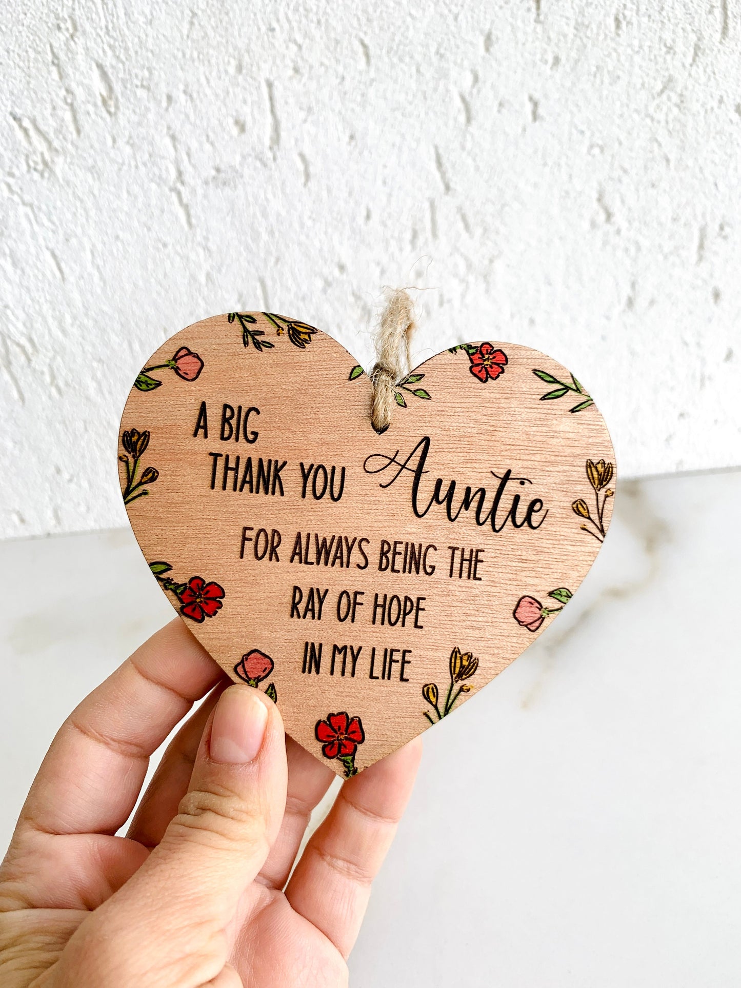 Auntie Gift Engraved Sign Floral Hand Painted Thank you for Being in My Life Message Best Aunt Hanging Wood Heart Sentimental Keepsake Gift