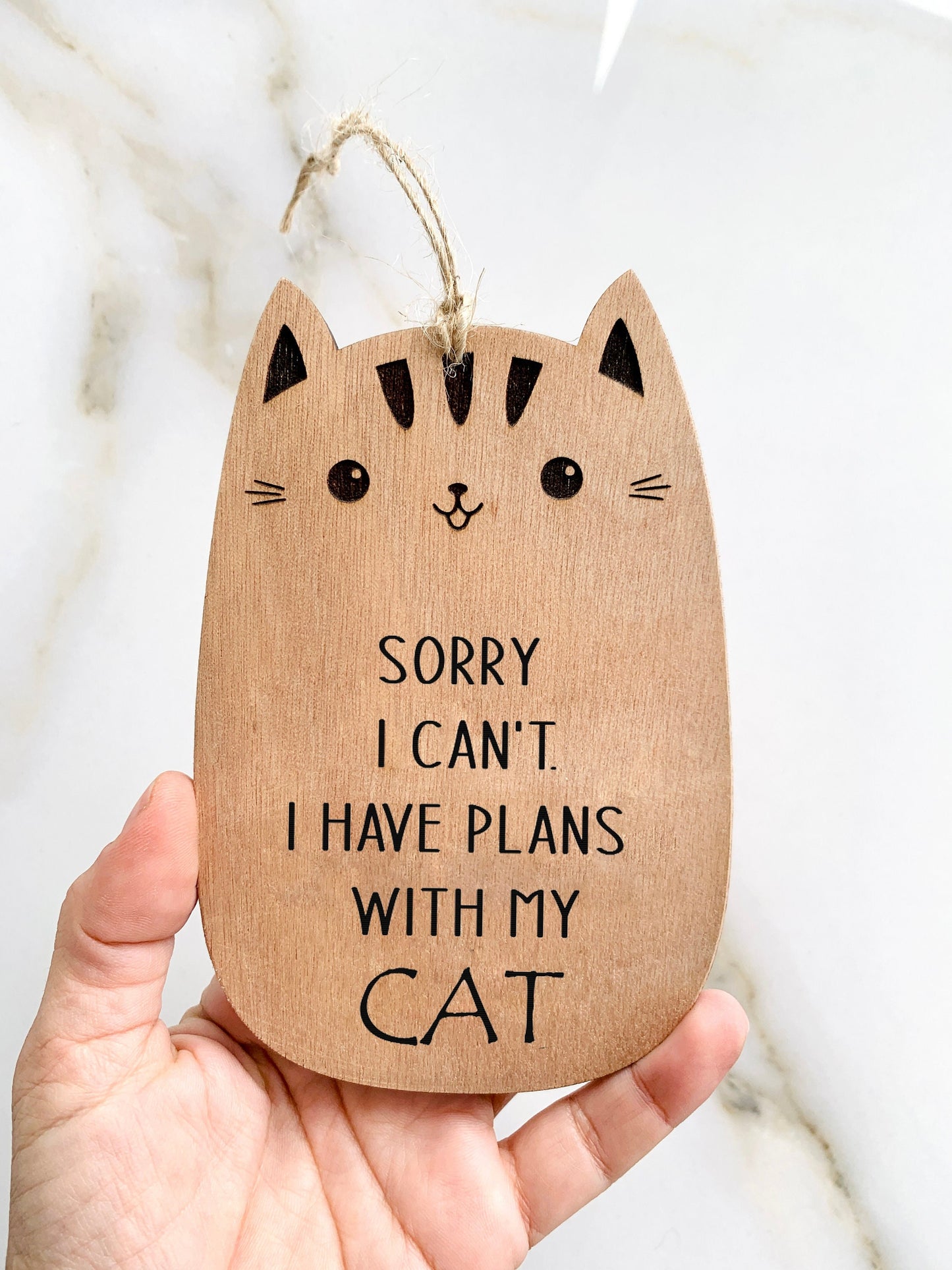 Cat Wood Sign Plaque Engraved "Sorry I Cant I Have Plans With My Cat" Custom Message Farmhouse Sign Gift for Cat Lovers Crazy Cat Lady Gift