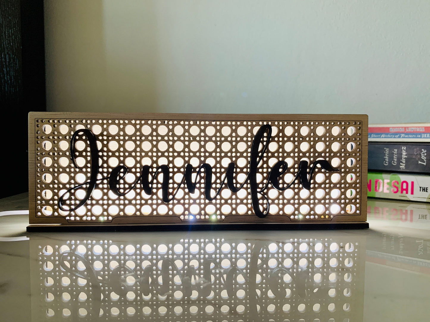 Name Night Light Wooden Rattan Light up Name Sign, Personalized Cane Webbing LED Lamp, Name Bedside Lamp, Custom Nursery Name Nightlight