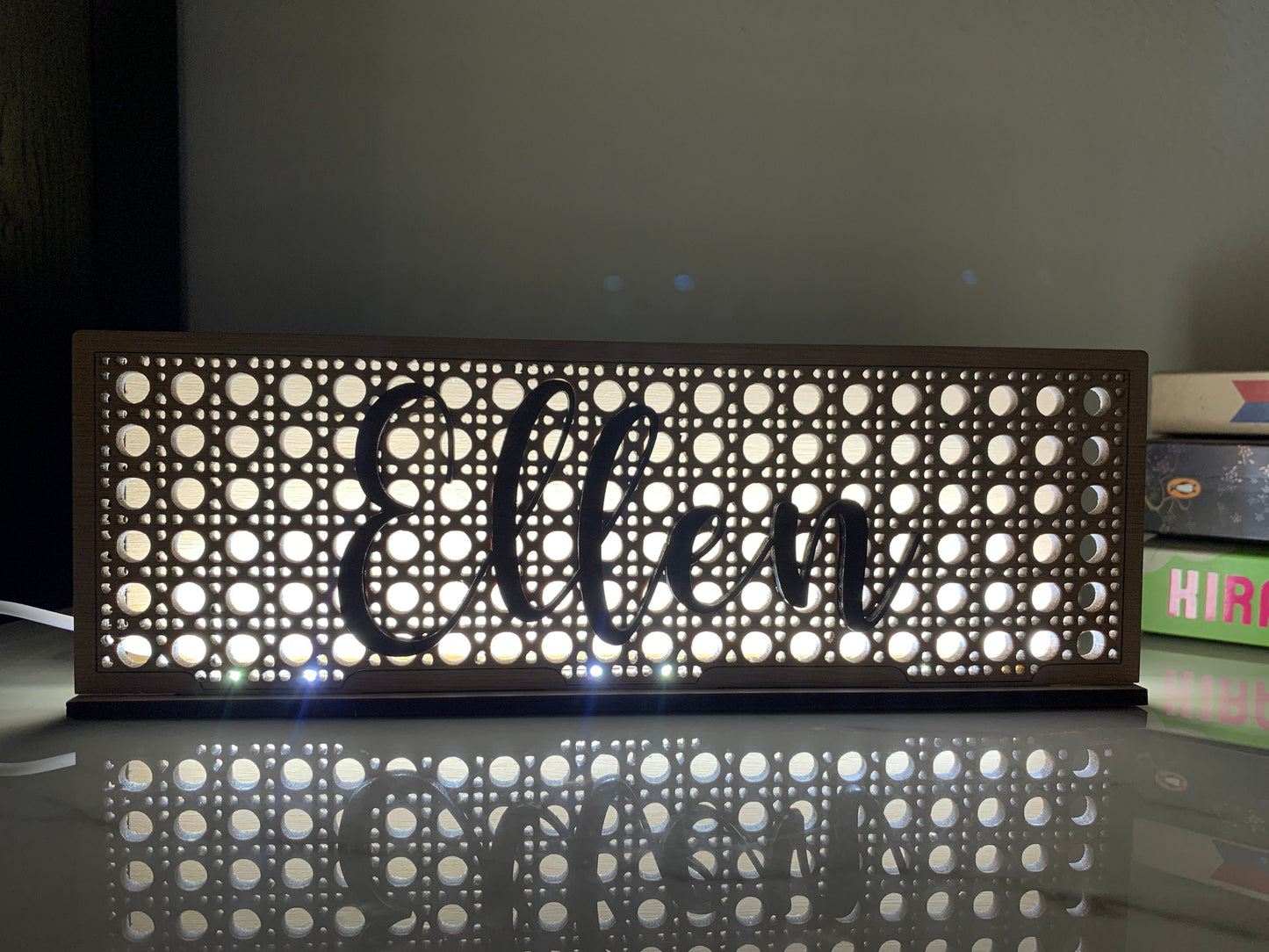 Name Night Light Wooden Rattan Light up Name Sign, Personalized Cane Webbing LED Lamp, Name Bedside Lamp, Custom Nursery Name Nightlight