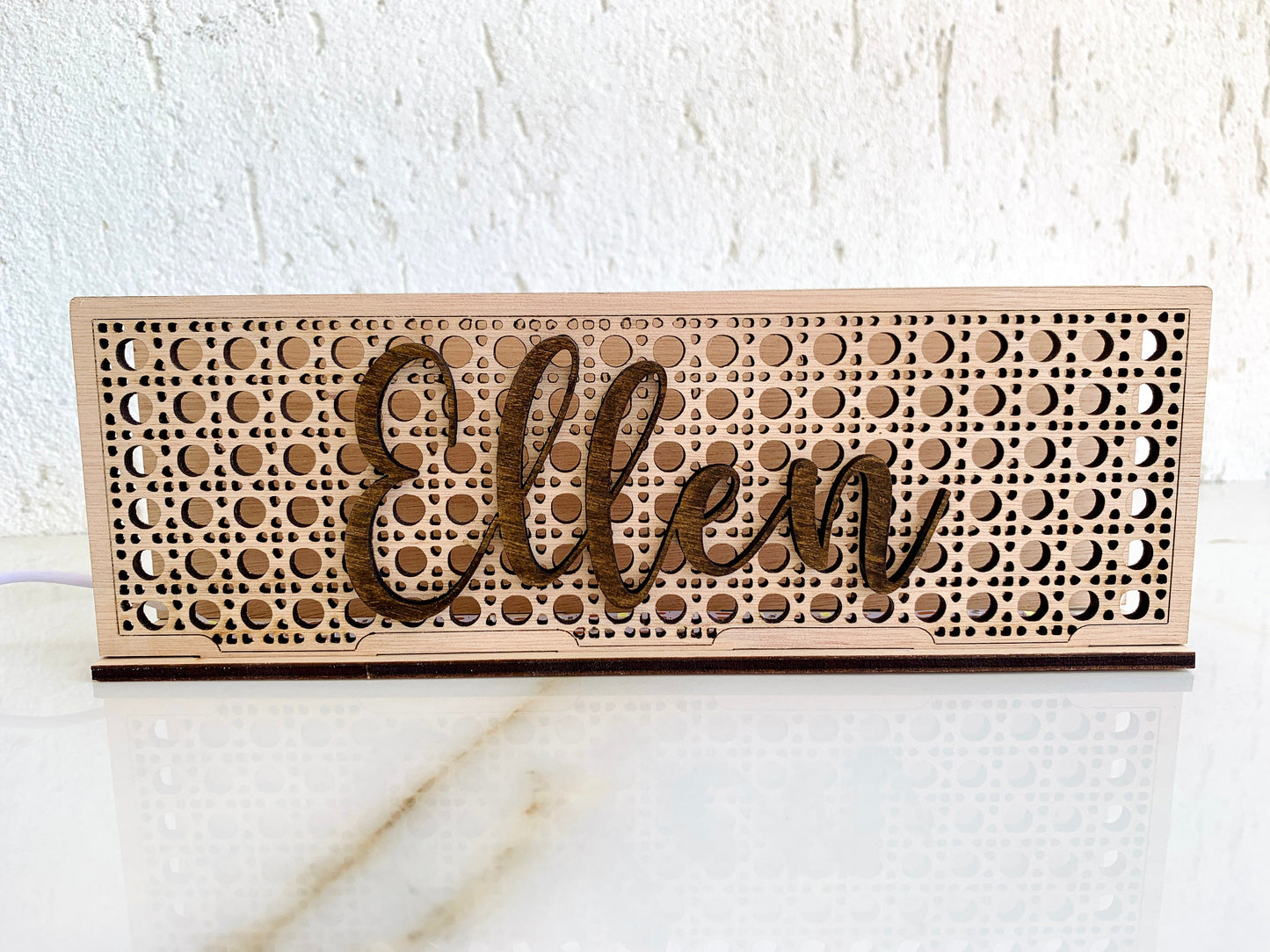 Name Night Light Wooden Rattan Light up Name Sign, Personalized Cane Webbing LED Lamp, Name Bedside Lamp, Custom Nursery Name Nightlight