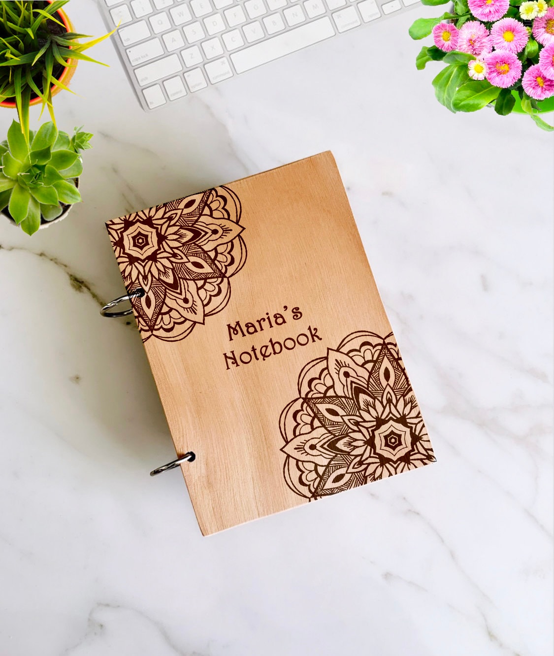 Mandala Name Wood Notebook Personalized Custom Message Wood Engraved Journal Mandala Notepad A5/A6 Sketchbook Personalized Gift for Her