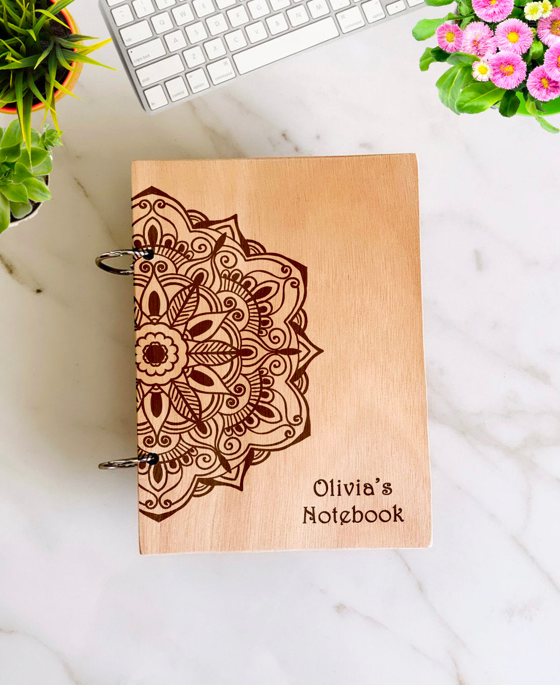 Mandala Name Wood Notebook Personalized Custom Message Wood Engraved Journal Mandala Notepad A5/A6 Sketchbook Personalized Gift for Her