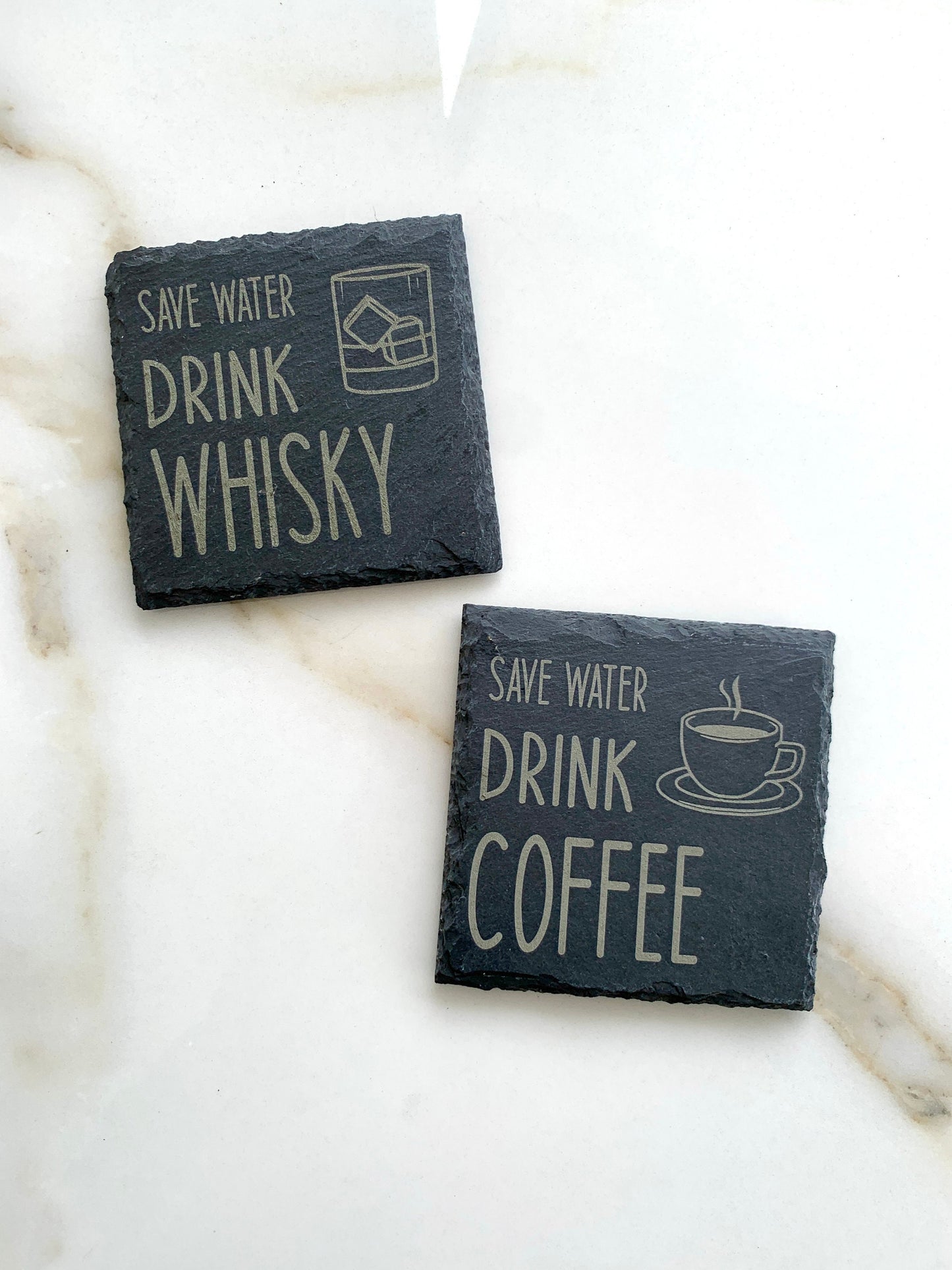 Personalized Slate Coasters Funny Engraved Coasters, Save Water Drink Wine Beer Coasters, Whisky Vodka Coffee Beer Mats Alcohol Funny Quotes