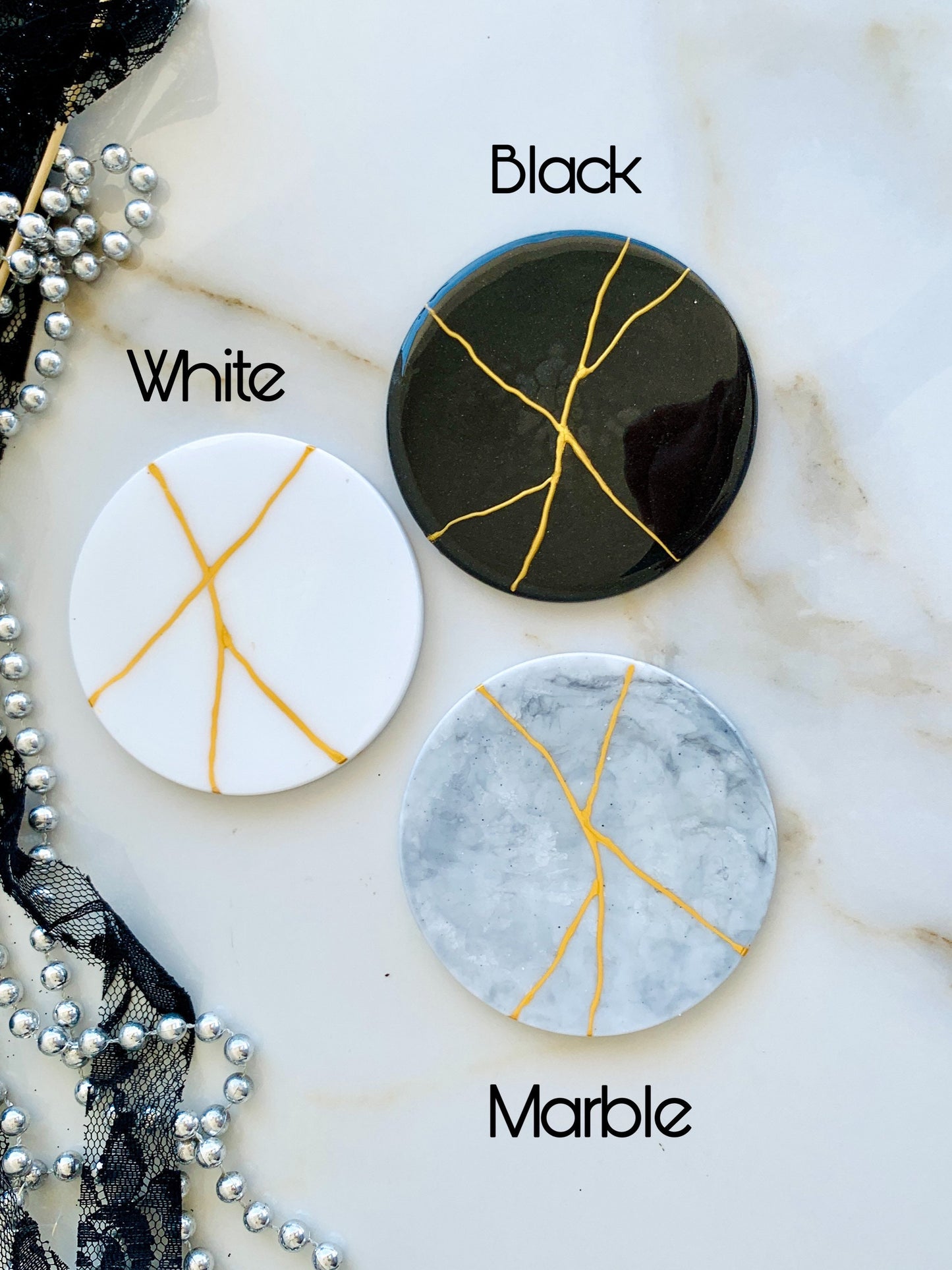 Kintsugi Resin Coasters Black Marble Grey White with Gold Line Coasters Drink Beer Mats Housewarming gift, New Home gift