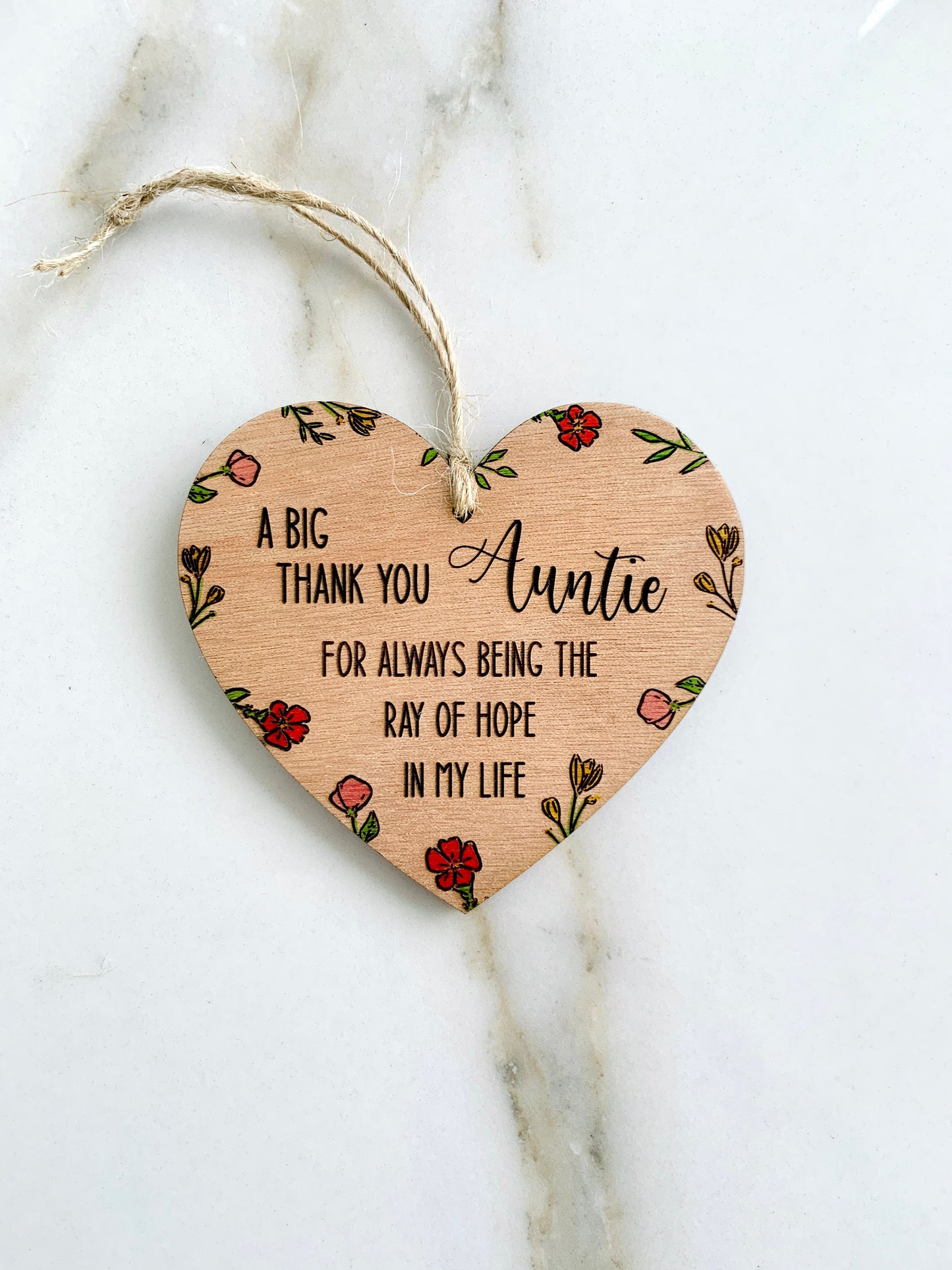 Auntie Gift Engraved Sign Floral Hand Painted Thank you for Being in My Life Message Best Aunt Hanging Wood Heart Sentimental Keepsake Gift