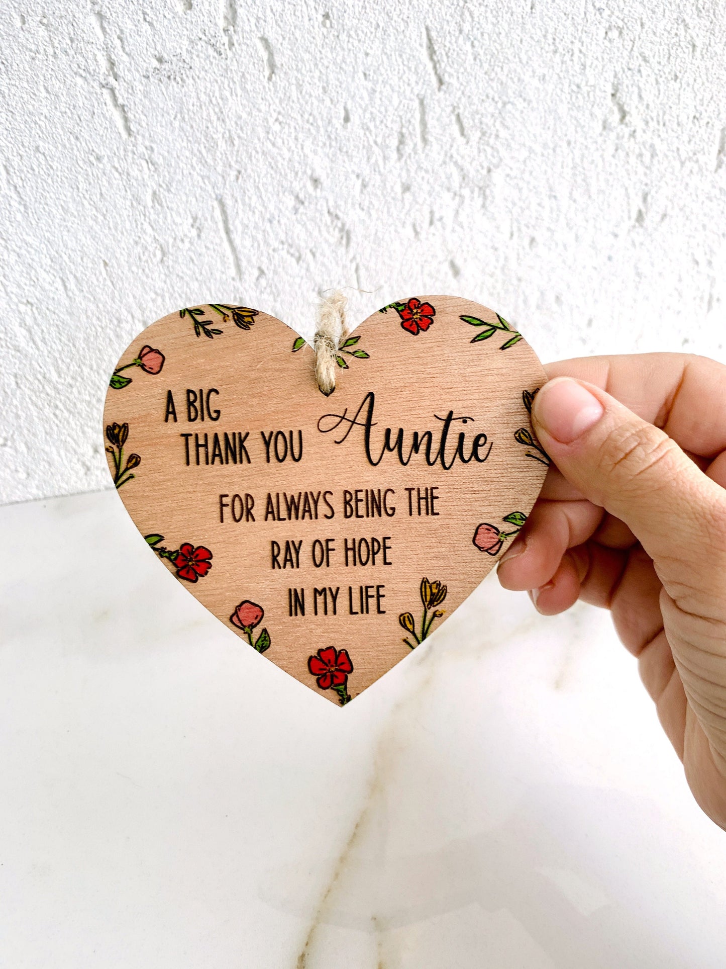 Auntie Gift Engraved Sign Floral Hand Painted Thank you for Being in My Life Message Best Aunt Hanging Wood Heart Sentimental Keepsake Gift