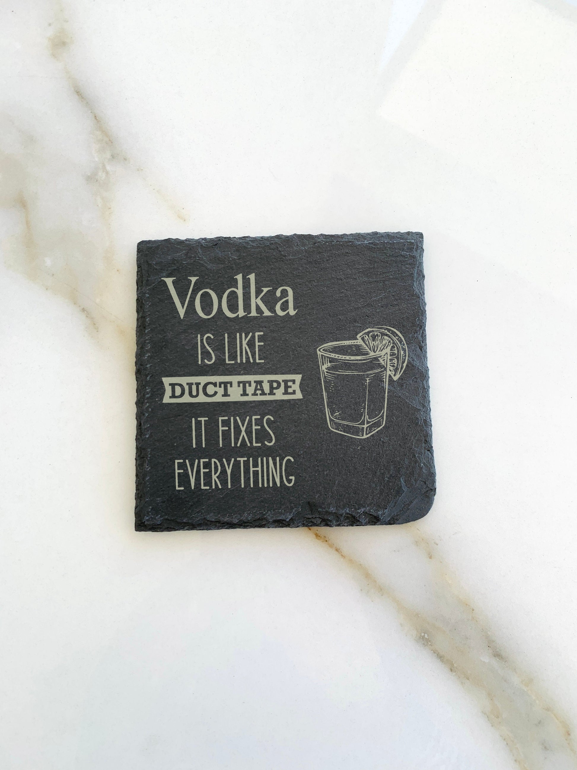 Slate Coaster Engraved Wine is Like Duct Tape Fixes Everything Beer Whisky Vodka Coffee Black Stone Coasters Alcohol Funny Drinking Quotes