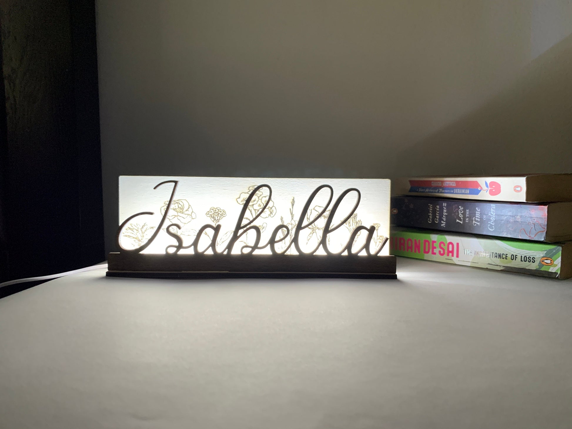 Name Light Wood Lamp Personalized Custom LED Lamp Floral Engraved Table Shade Lamp Flowers Theme Lamp Custom Message Nightlight Gift Sign Birthday Gift for Her Gift for Mom