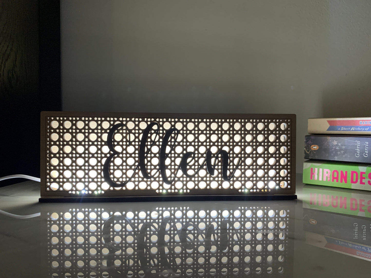 Name Night Light Wooden Rattan Light up Name Sign, Personalized Cane Webbing LED Lamp, Name Bedside Lamp, Custom Nursery Name Nightlight