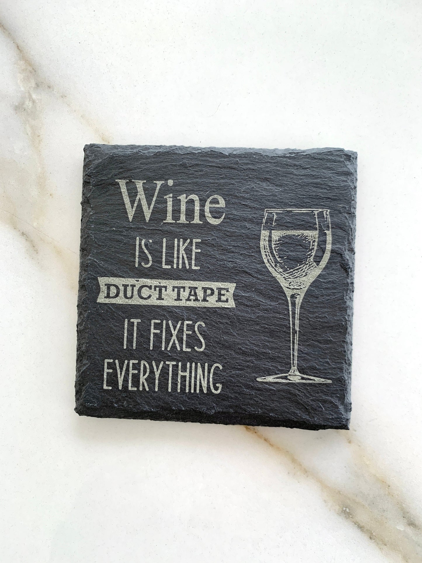 Slate Coasters Personalized Duct Tape Fixes Everything Wine Beer Whisky Vodka Coffee Engraved Stone Coasters Alcohol Funny Drinking Quotes
